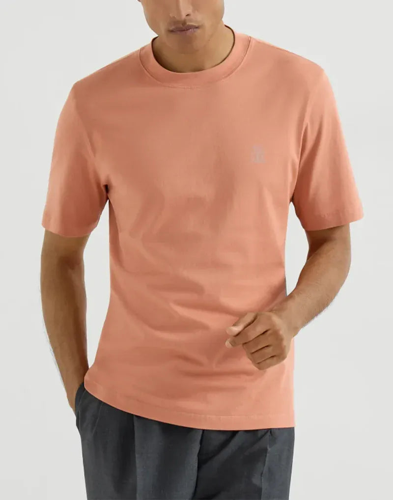 Brunello Cucinelli Orange Cotton Logo Jersey T-Shirt - alternate view