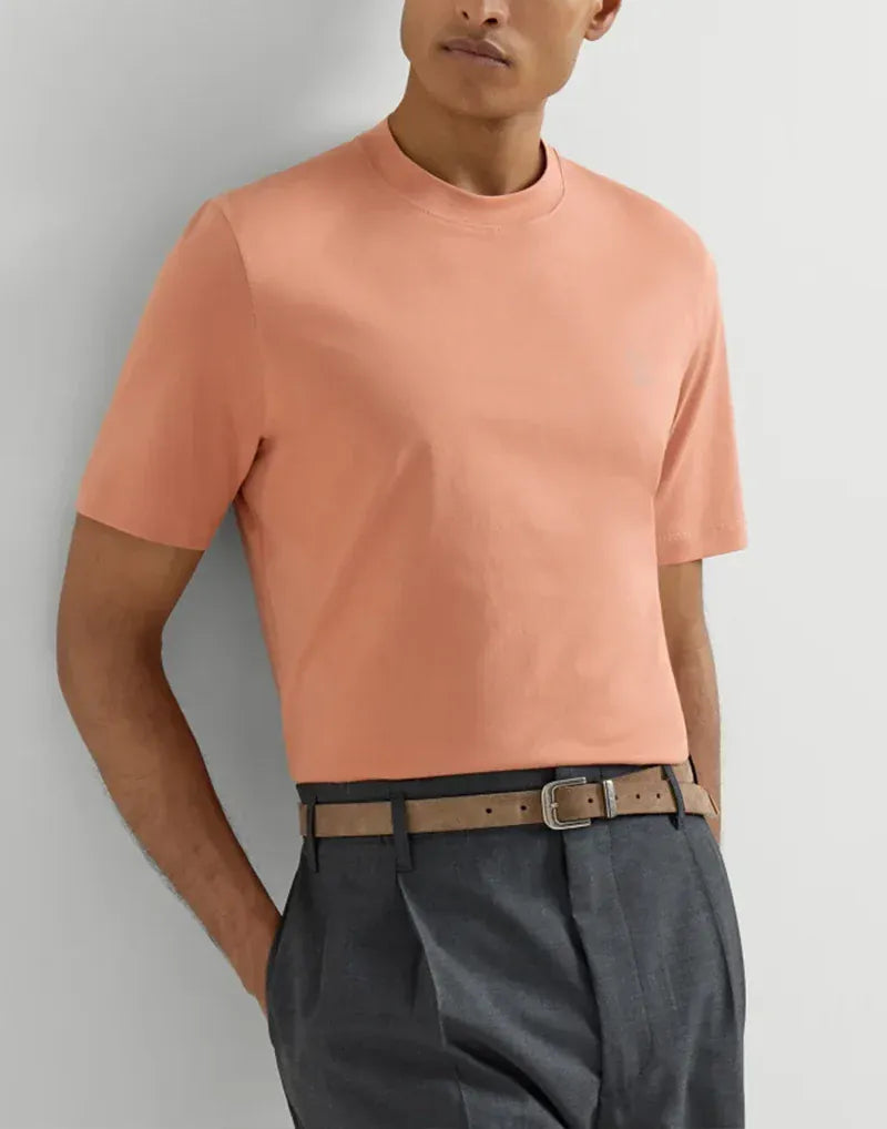Brunello Cucinelli Orange Cotton Logo Jersey T-Shirt