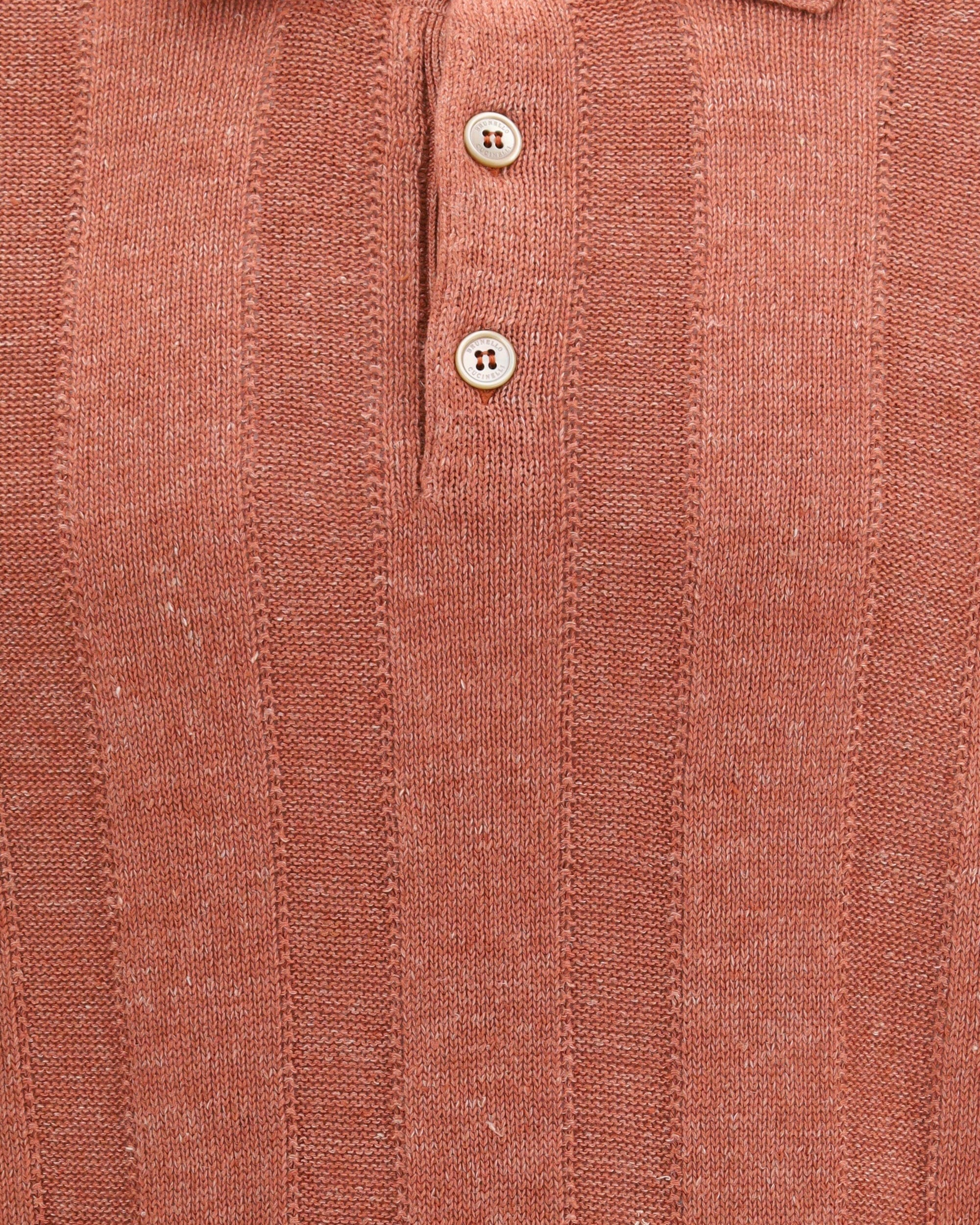 Brunello Cucinelli Orange Linen-Cotton Blend Wide Rib Knit Polo