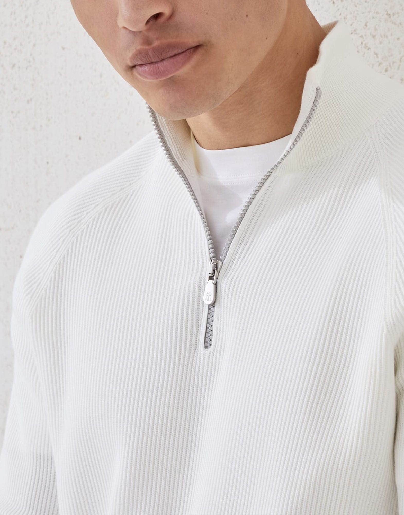 Brunello Cucinelli Panama Cotton Half-Zip Rib Sweater