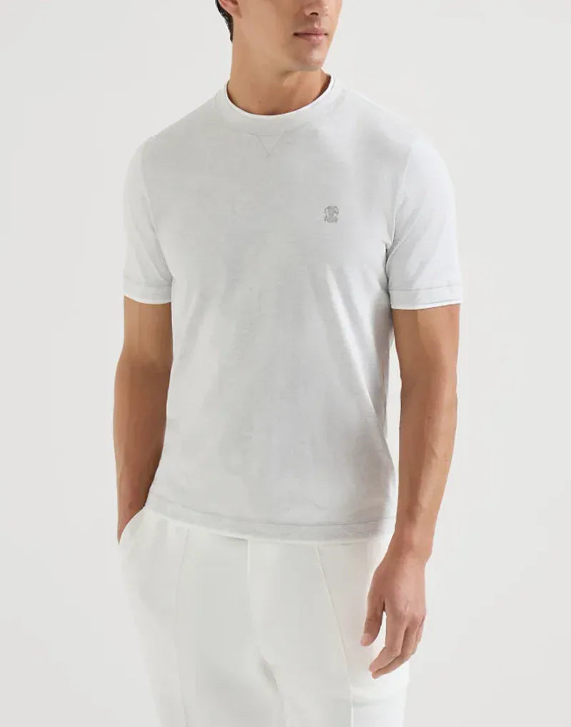 Brunello Cucinelli Pearl Grey Cotton Logo T-Shirt - alternate view
