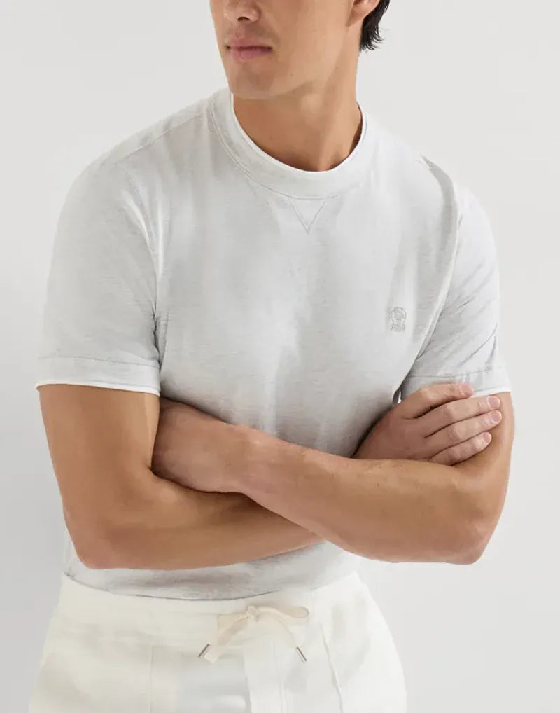 Brunello Cucinelli Pearl Grey Cotton Logo T-Shirt
