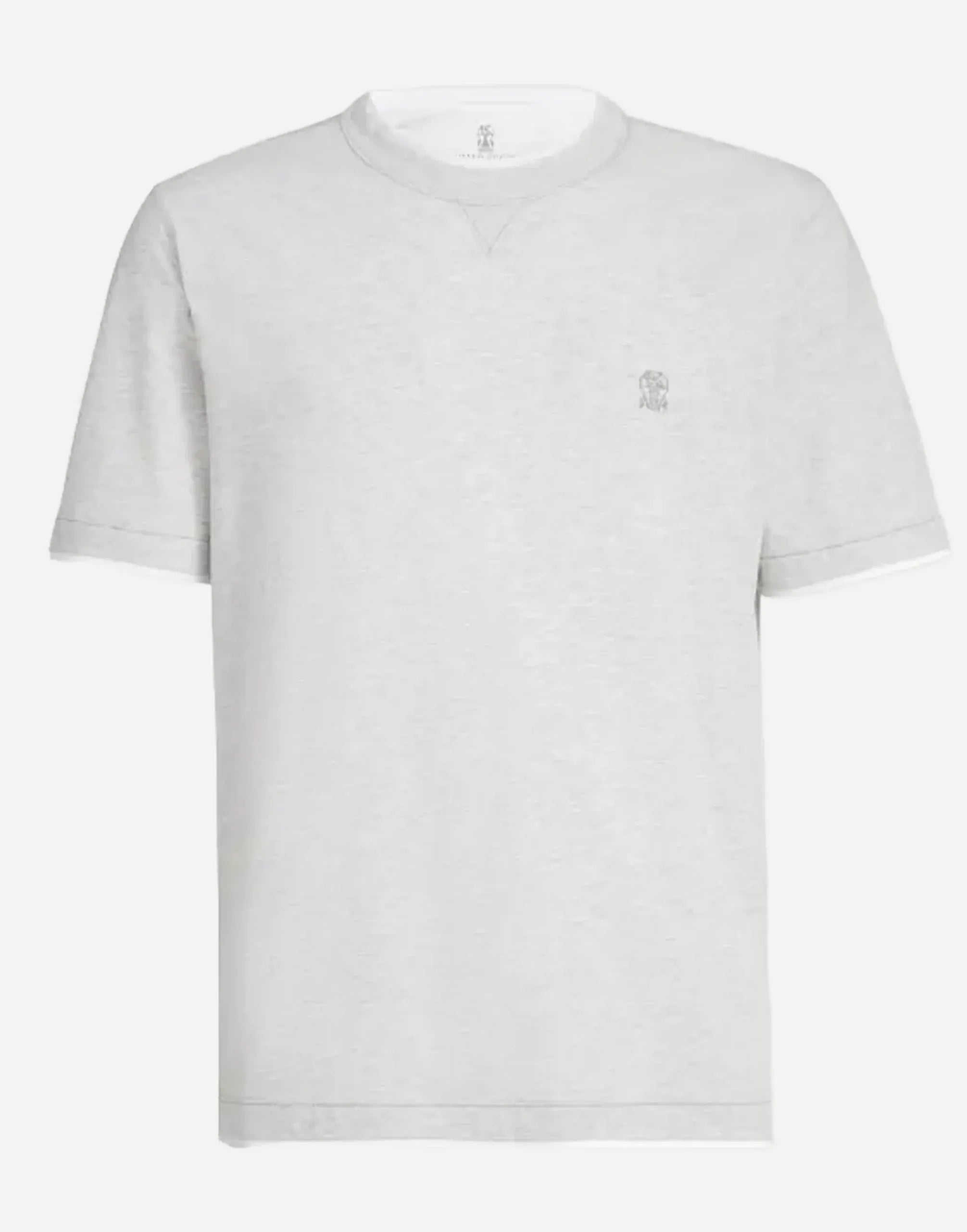 Brunello Cucinelli Pearl Grey Cotton Logo T-Shirt