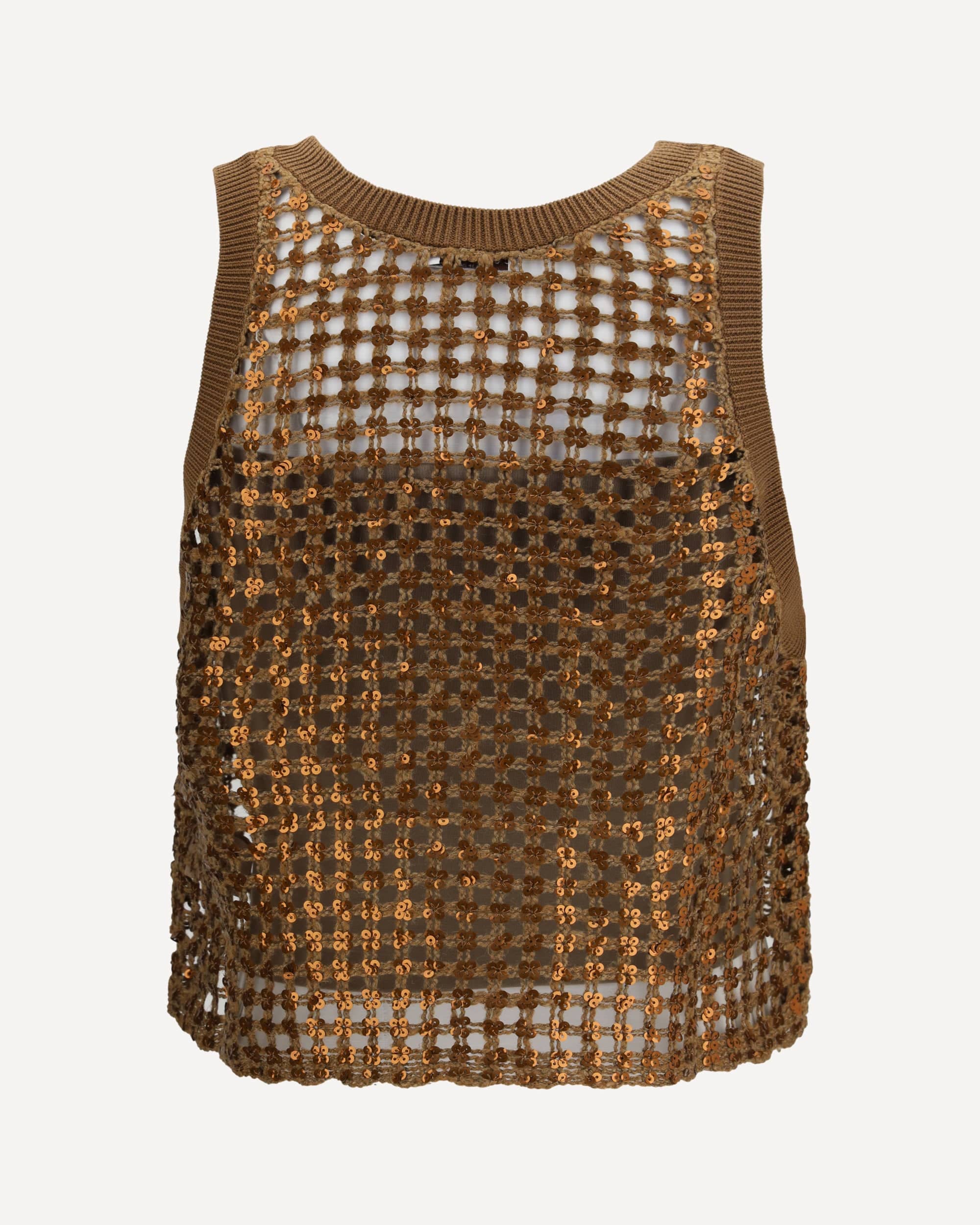 Top in seta e lino traforato con paillettes - alternate view