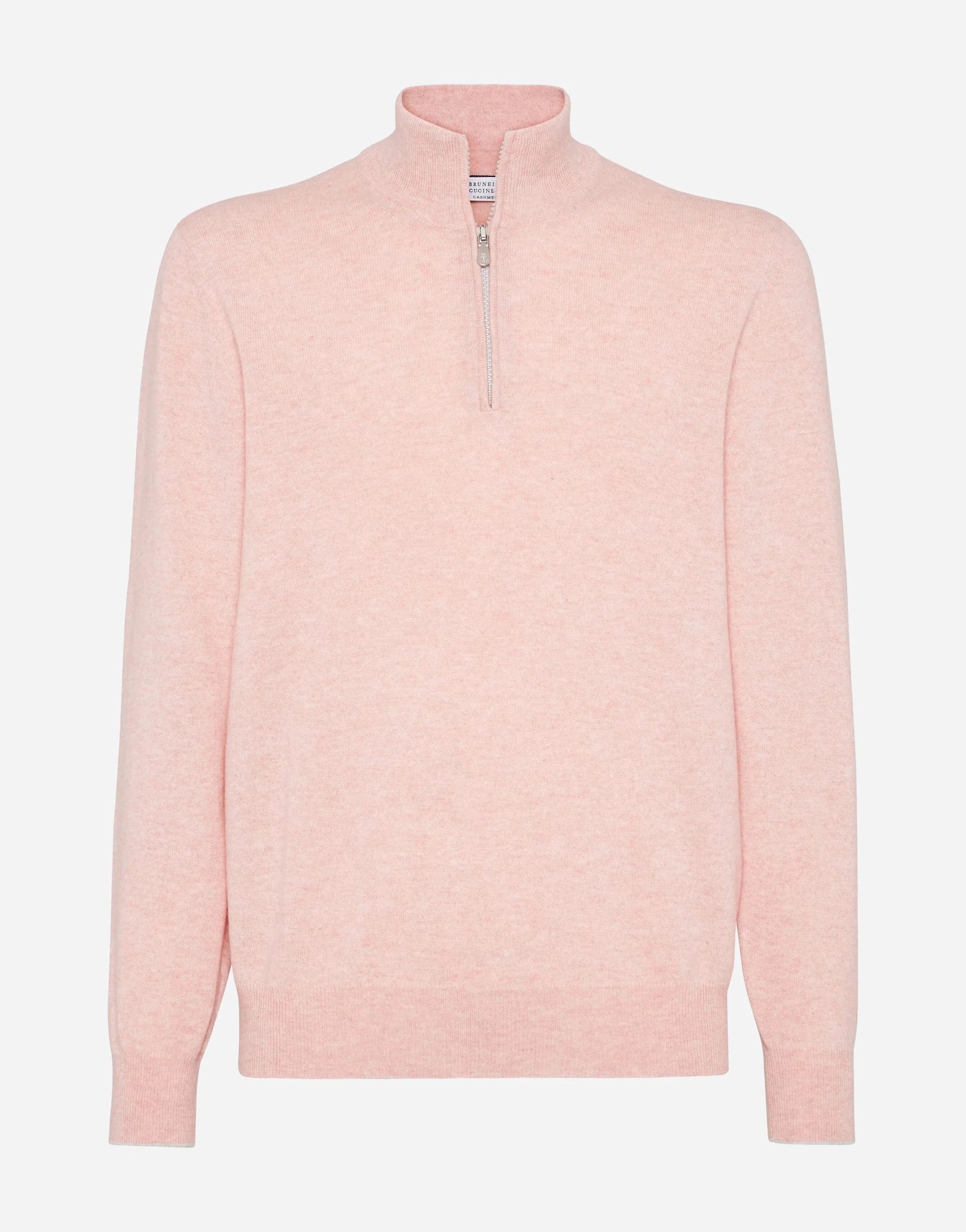 Brunello Cucinelli Pink Cashmere Half-Zip Turtleneck Sweater