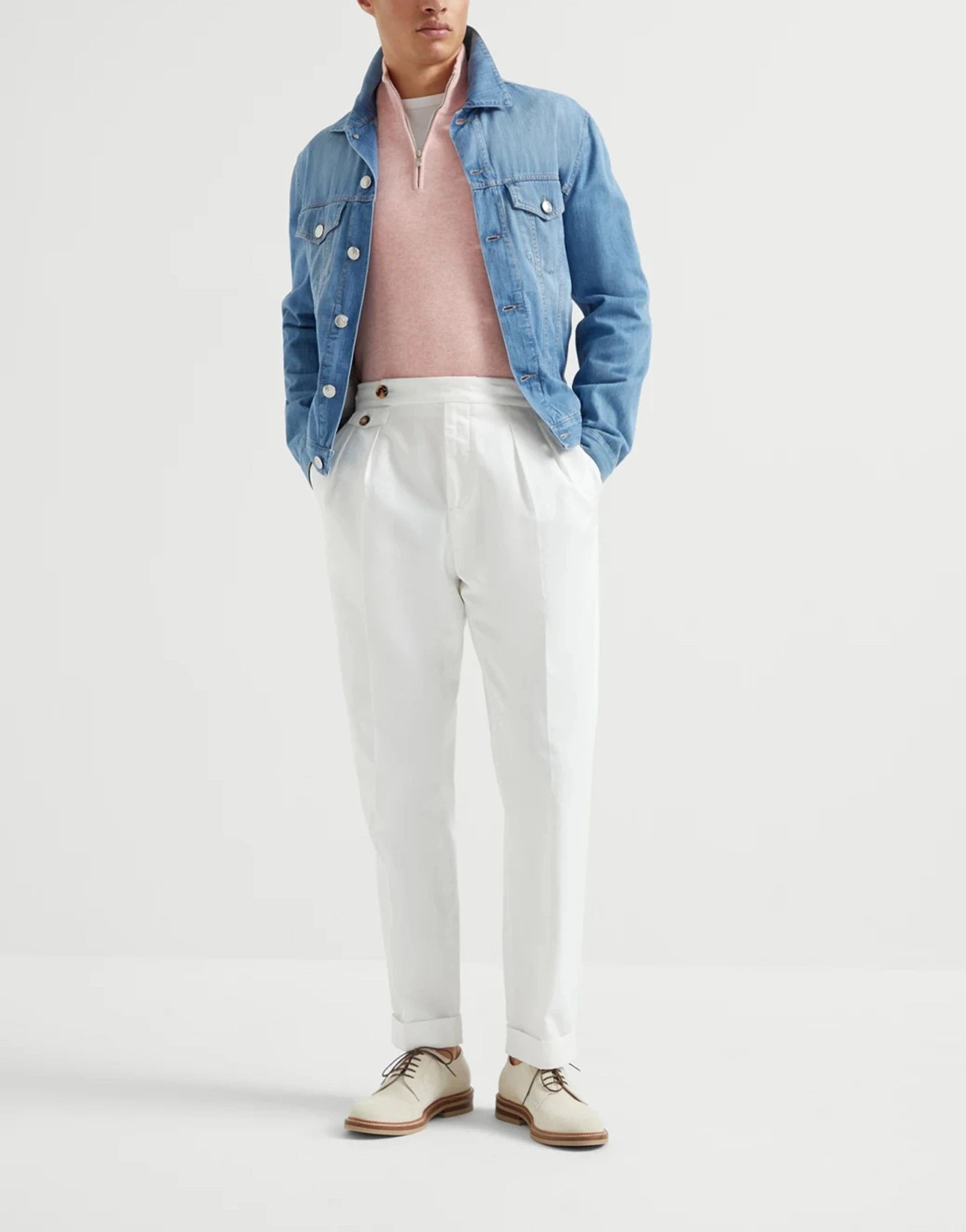 Brunello Cucinelli Pink Cashmere Half-Zip Turtleneck Sweater