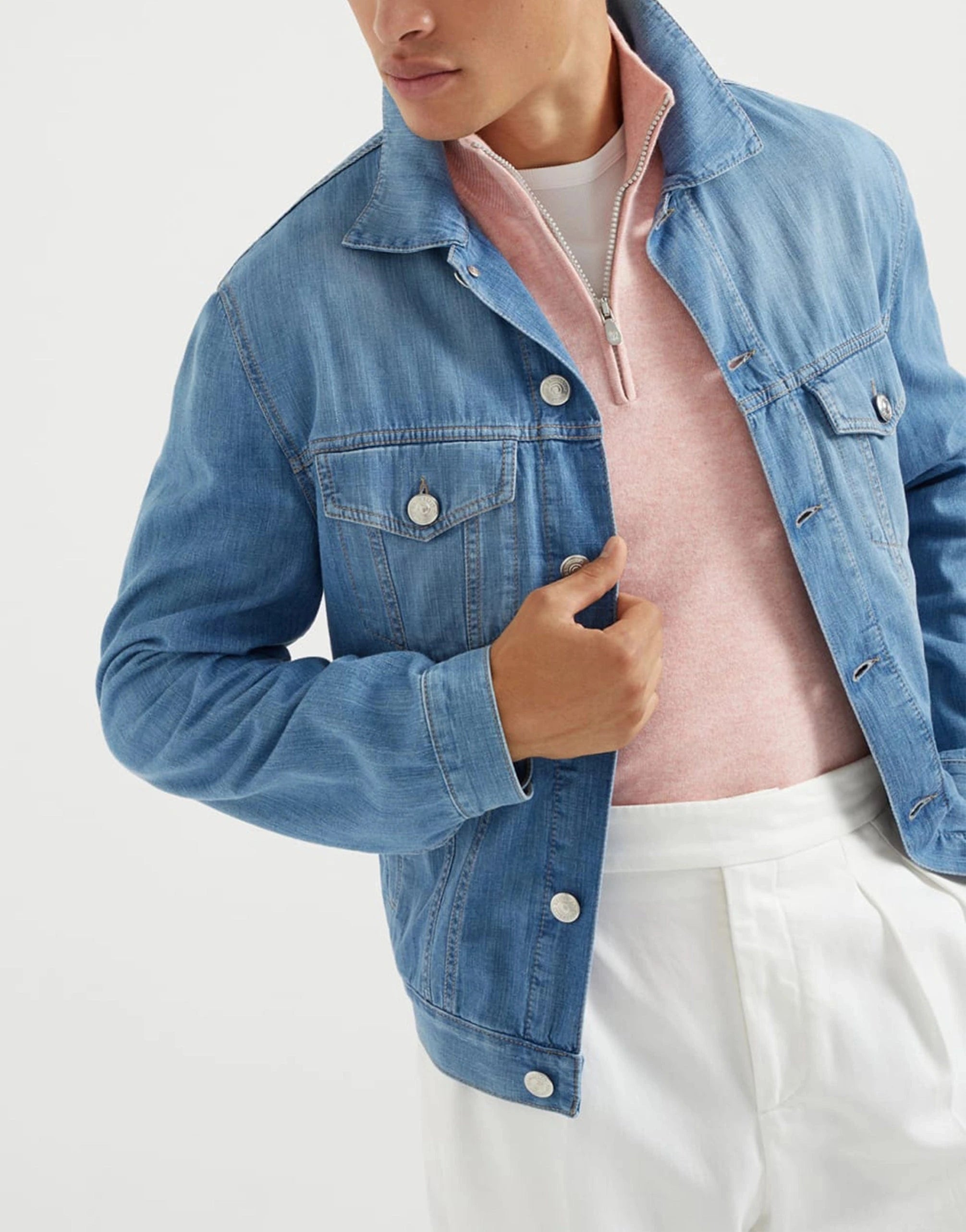 Brunello Cucinelli Pink Cashmere Half-Zip Turtleneck Sweater