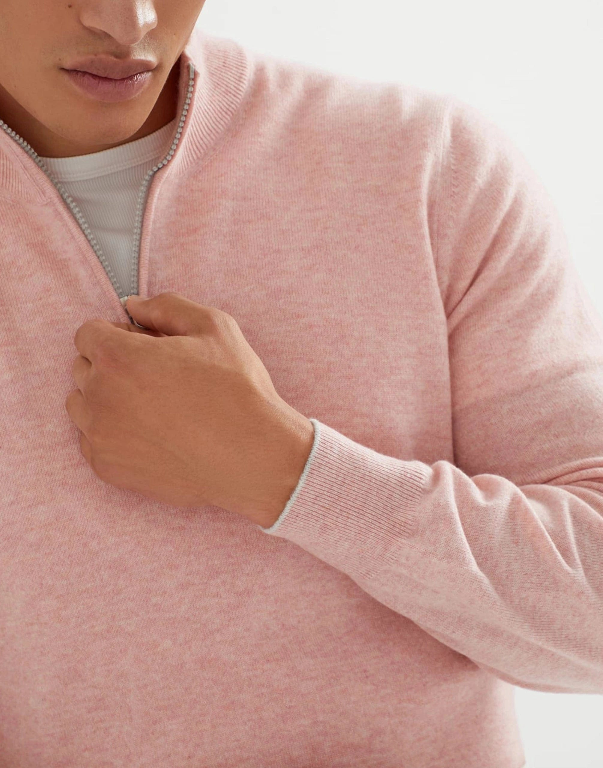 Brunello Cucinelli Pink Cashmere Half-Zip Turtleneck Sweater