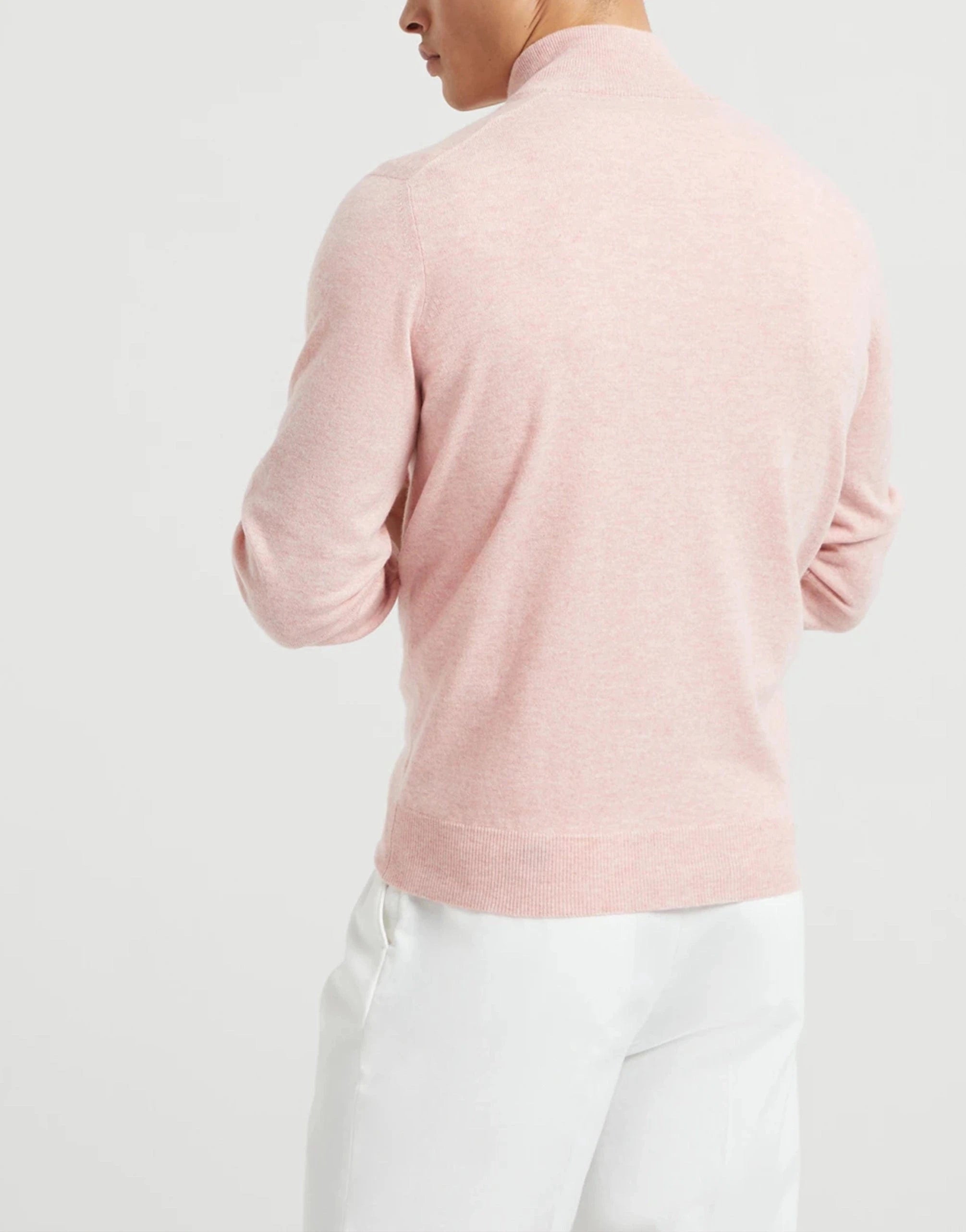 Brunello Cucinelli Pink Cashmere Half-Zip Turtleneck Sweater