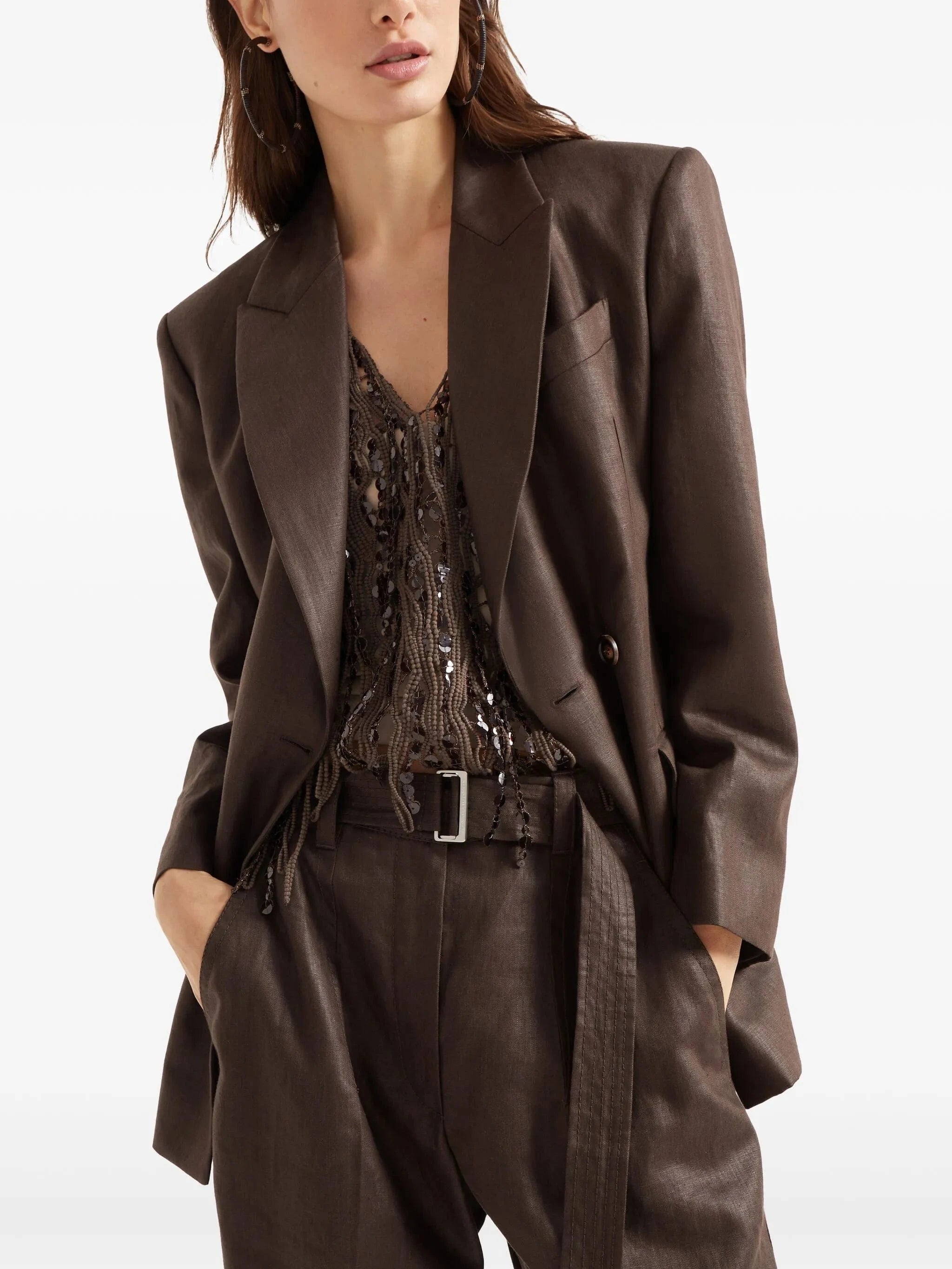 Brunello Cucinelli Polished Monili-Embellished Twill Blazer