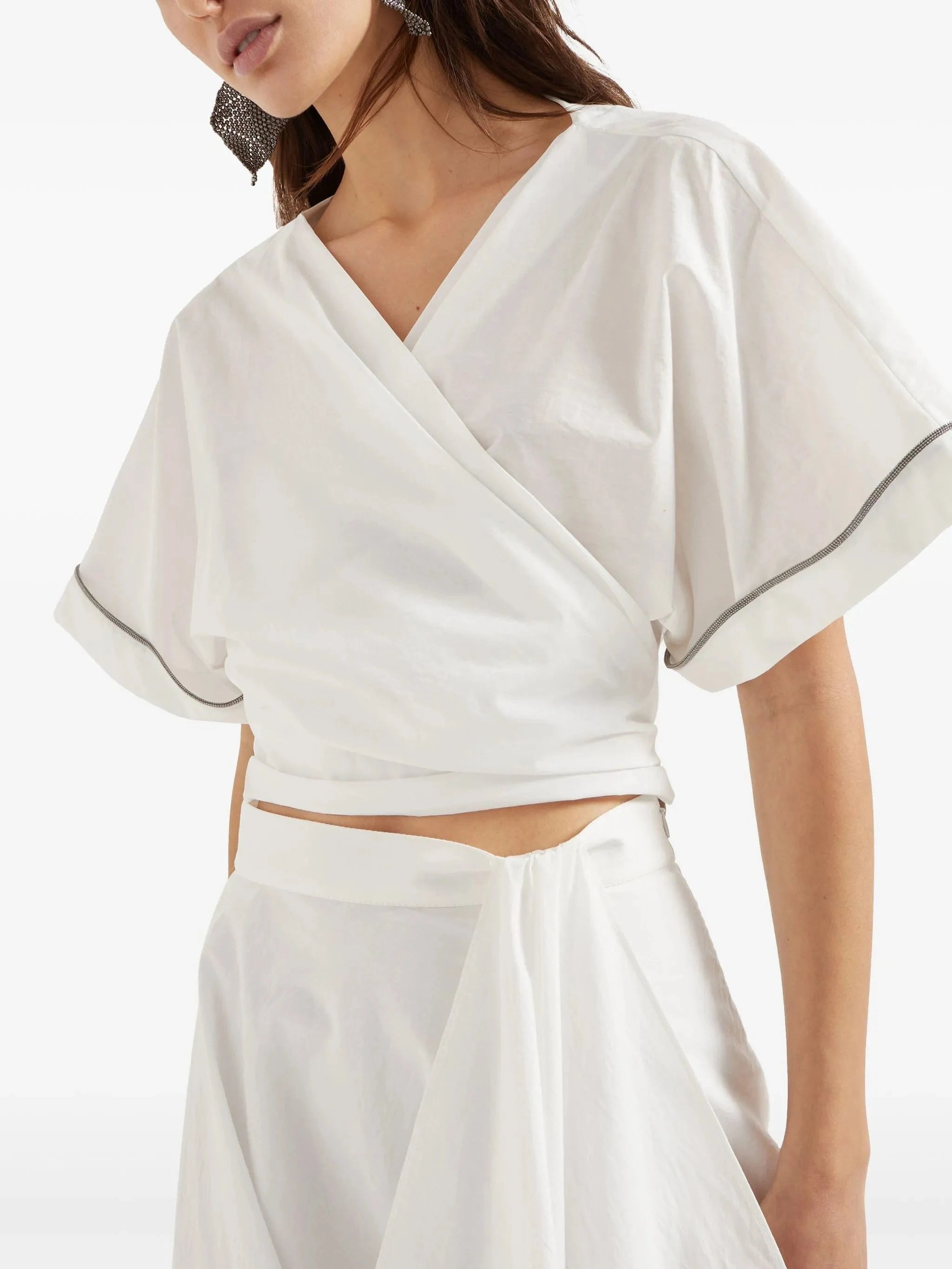 Brunello Cucinelli Poplin Kimono-Style Blouse