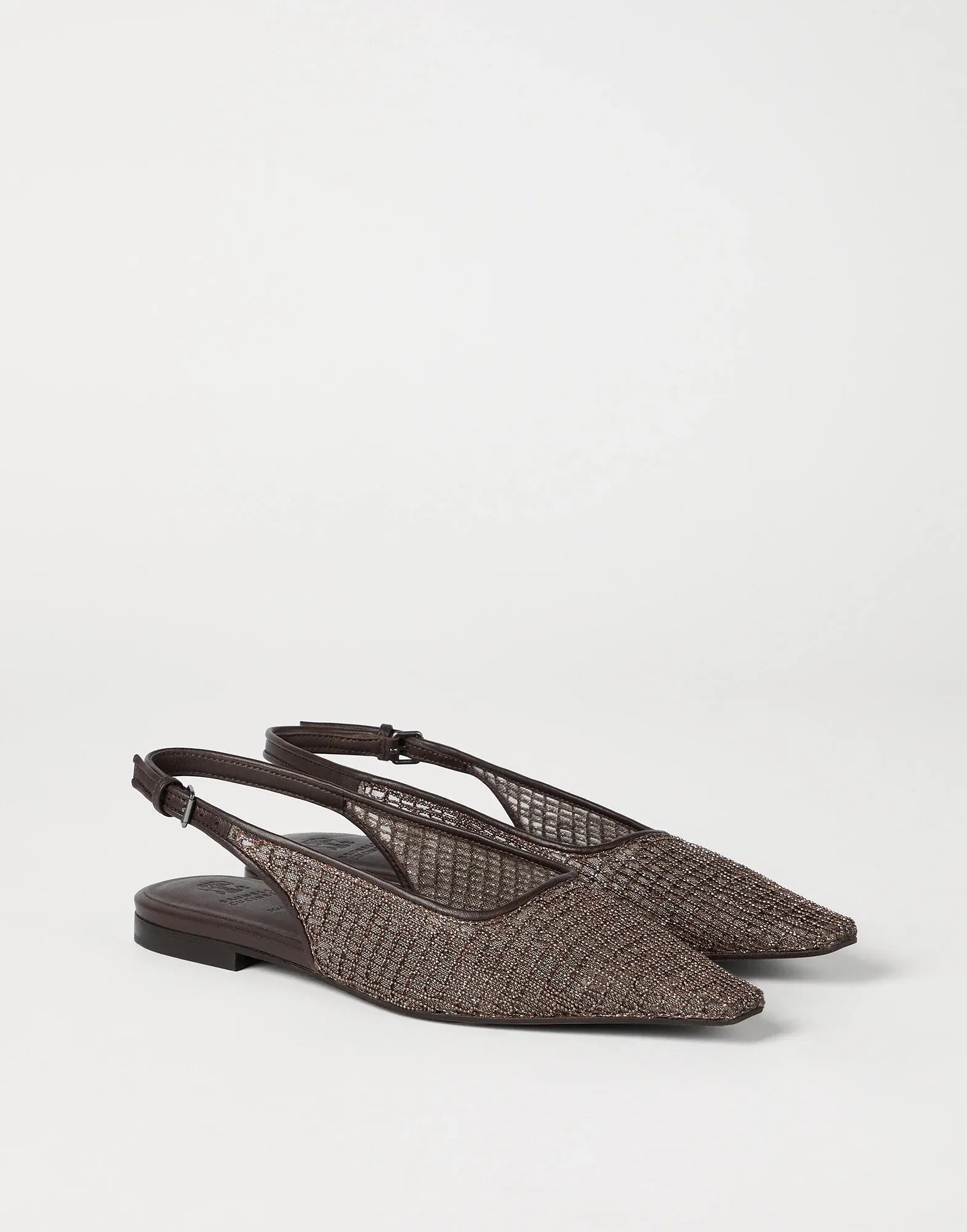 Brunello Cucinelli Precious Net Embroidery Flat Slingbacks