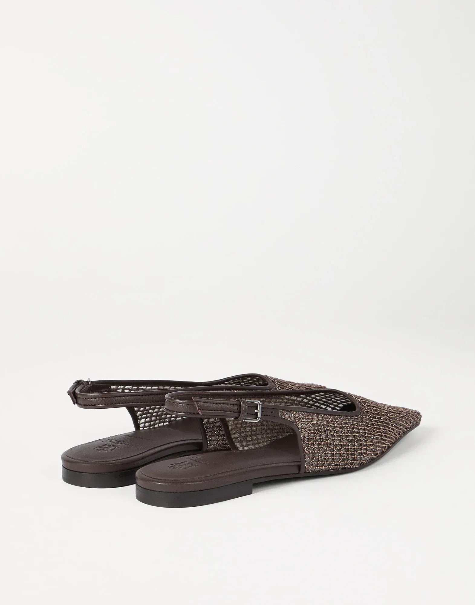 Brunello Cucinelli Precious Net Embroidery Flat Slingbacks