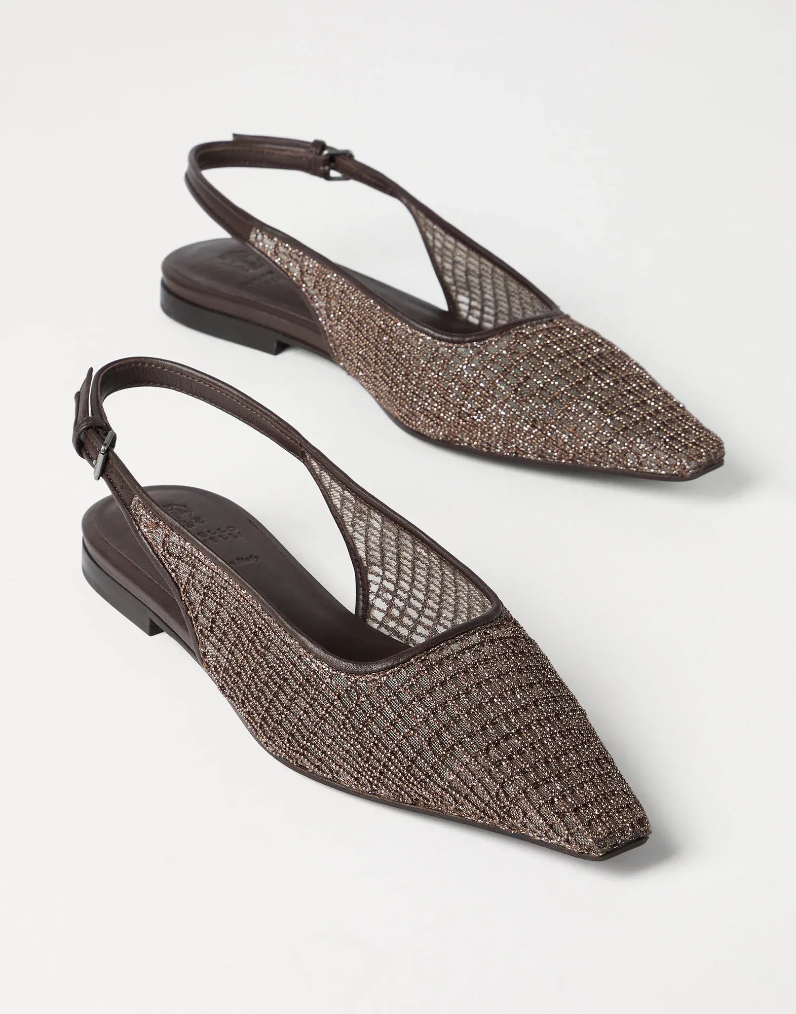 Brunello Cucinelli Precious Net Embroidery Flat Slingbacks