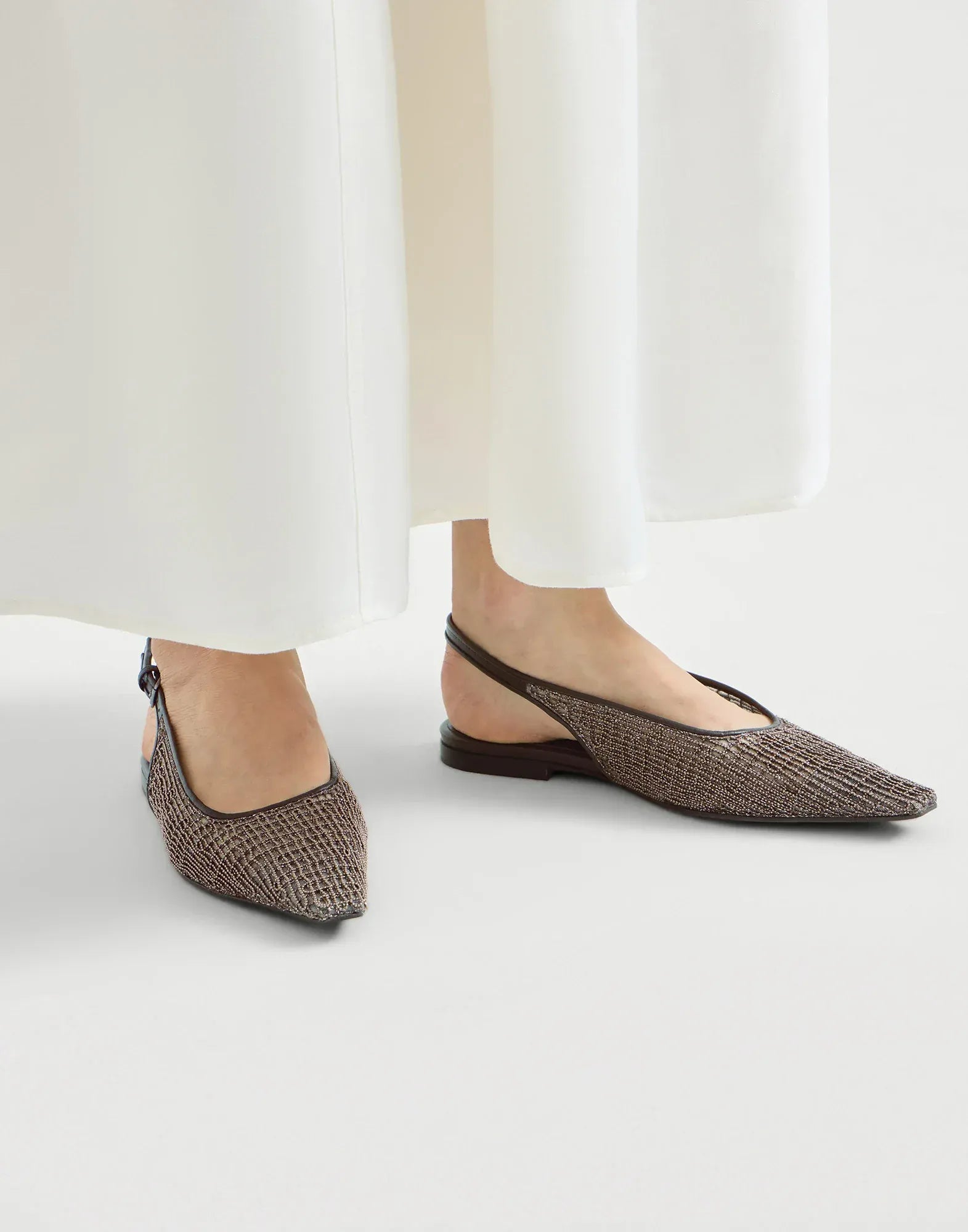 Brunello Cucinelli Precious Net Embroidery Flat Slingbacks - alternate view