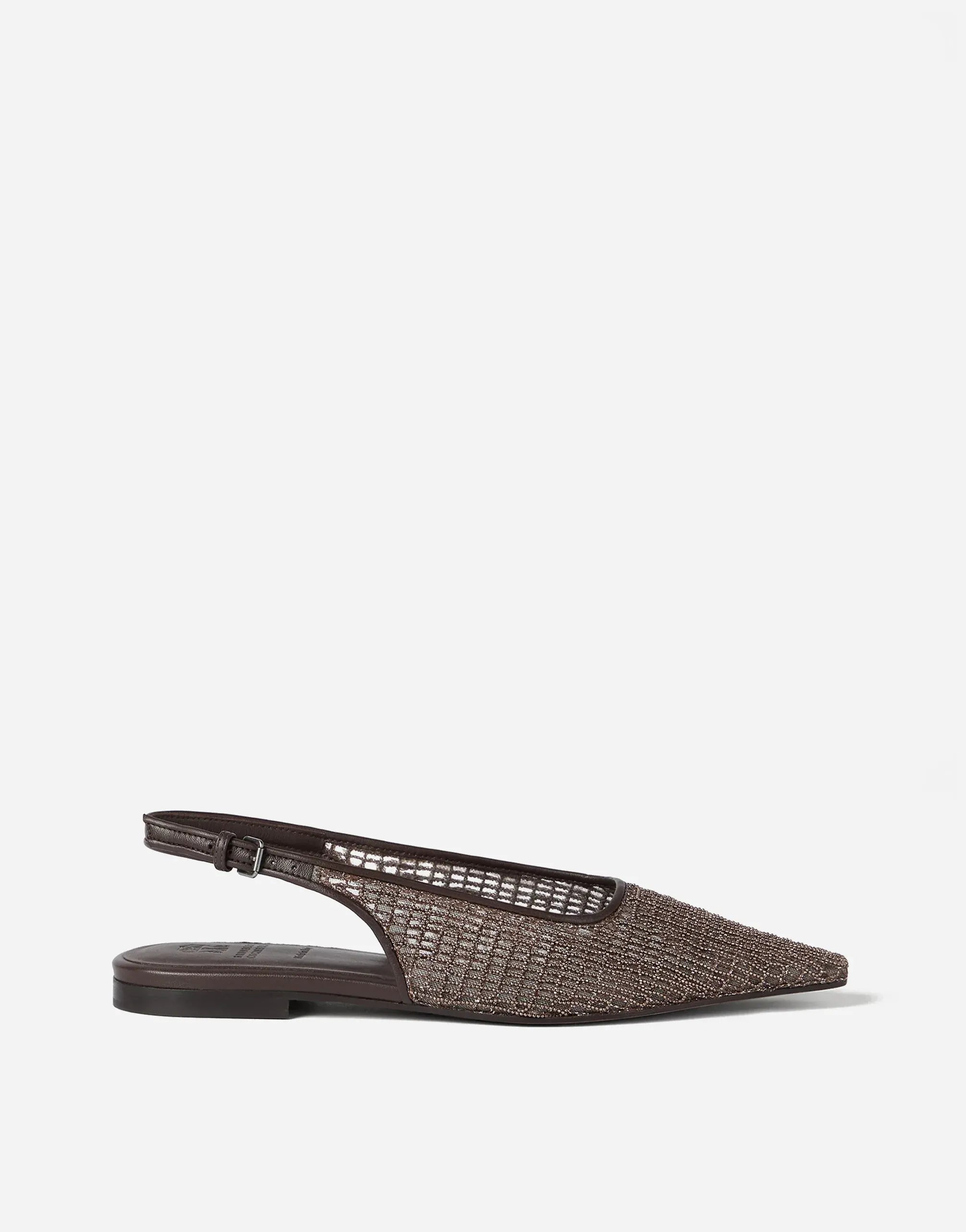 Brunello Cucinelli Precious Net Embroidery Flat Slingbacks