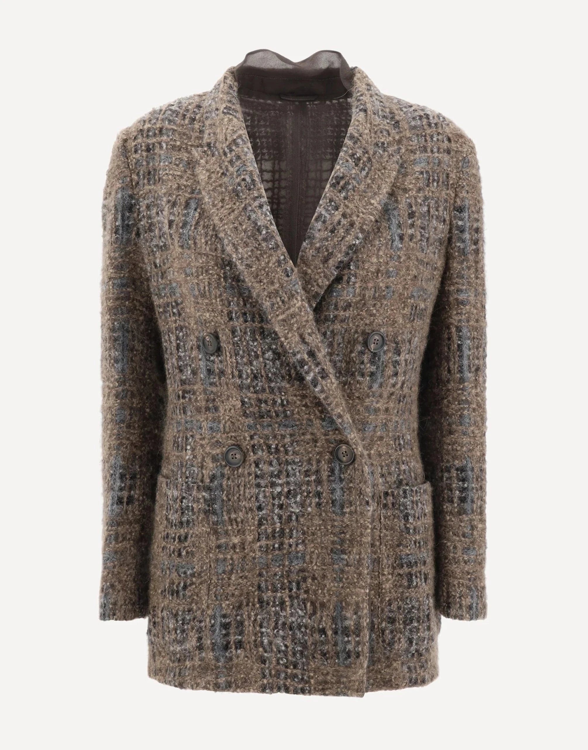 Brunello Cucinelli Prince of Wales Crispy Silk Blazer