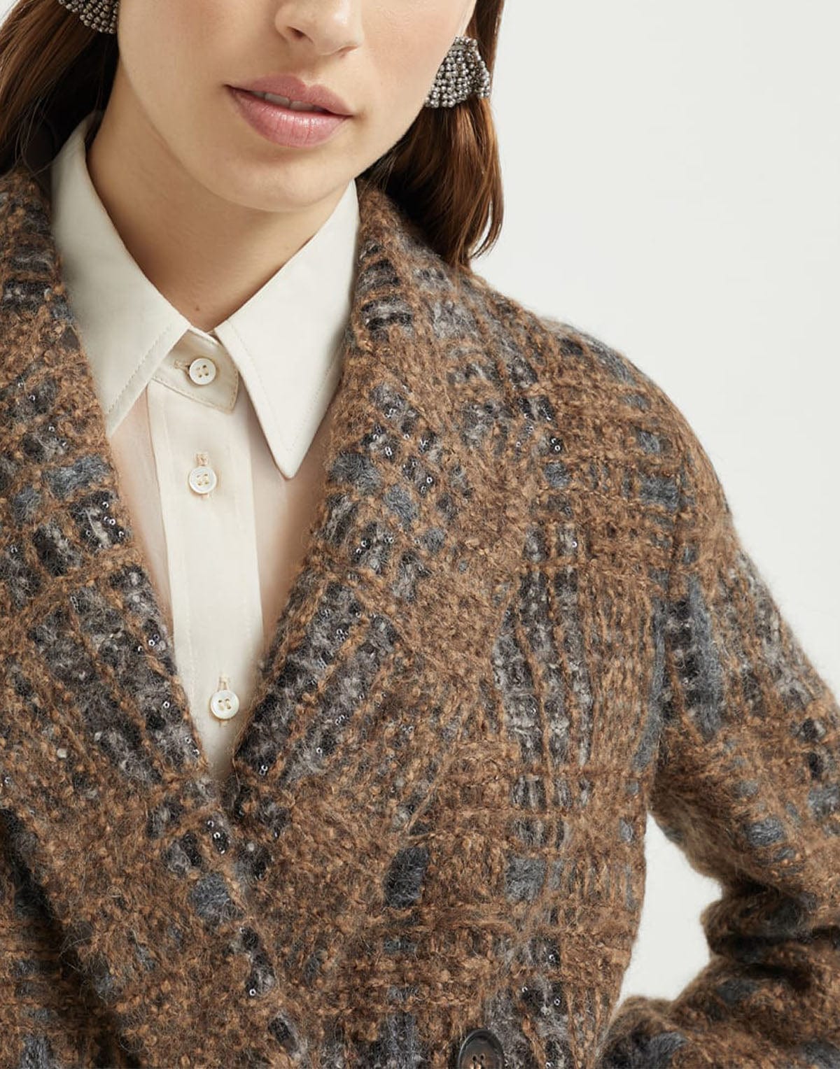 Brunello Cucinelli Prince of Wales Crispy Silk Blazer