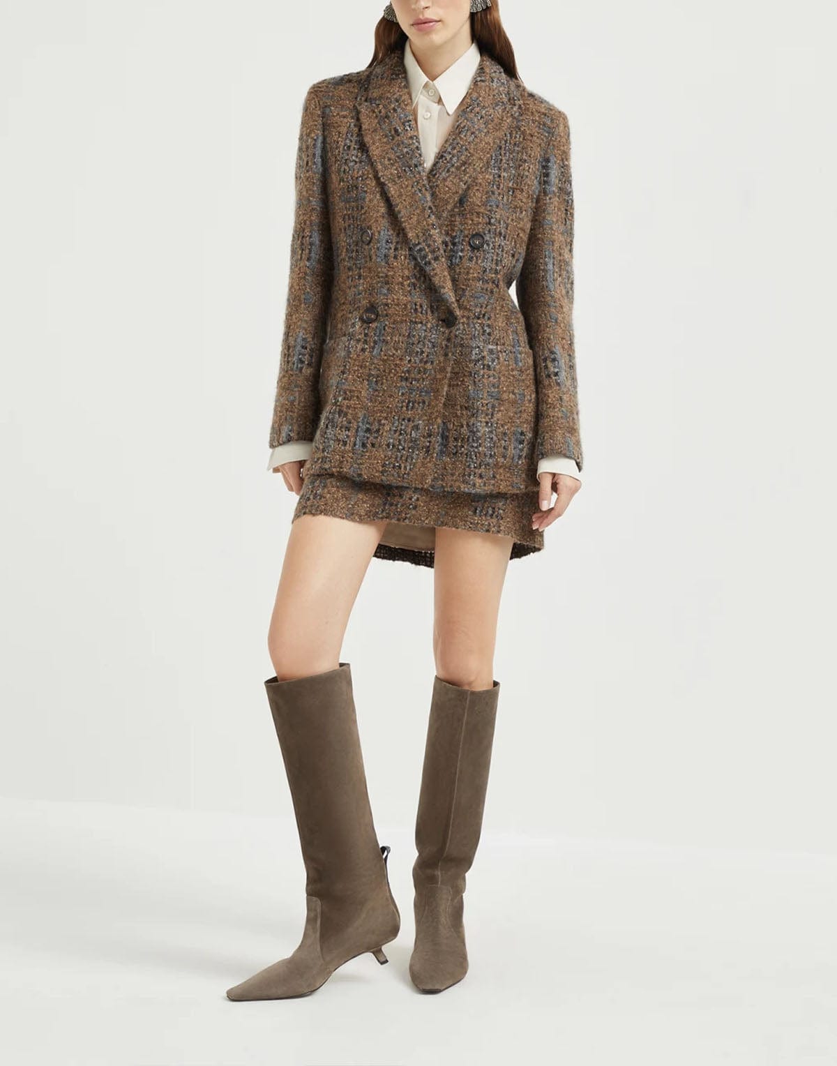 Brunello Cucinelli Prince of Wales Crispy Silk Blazer