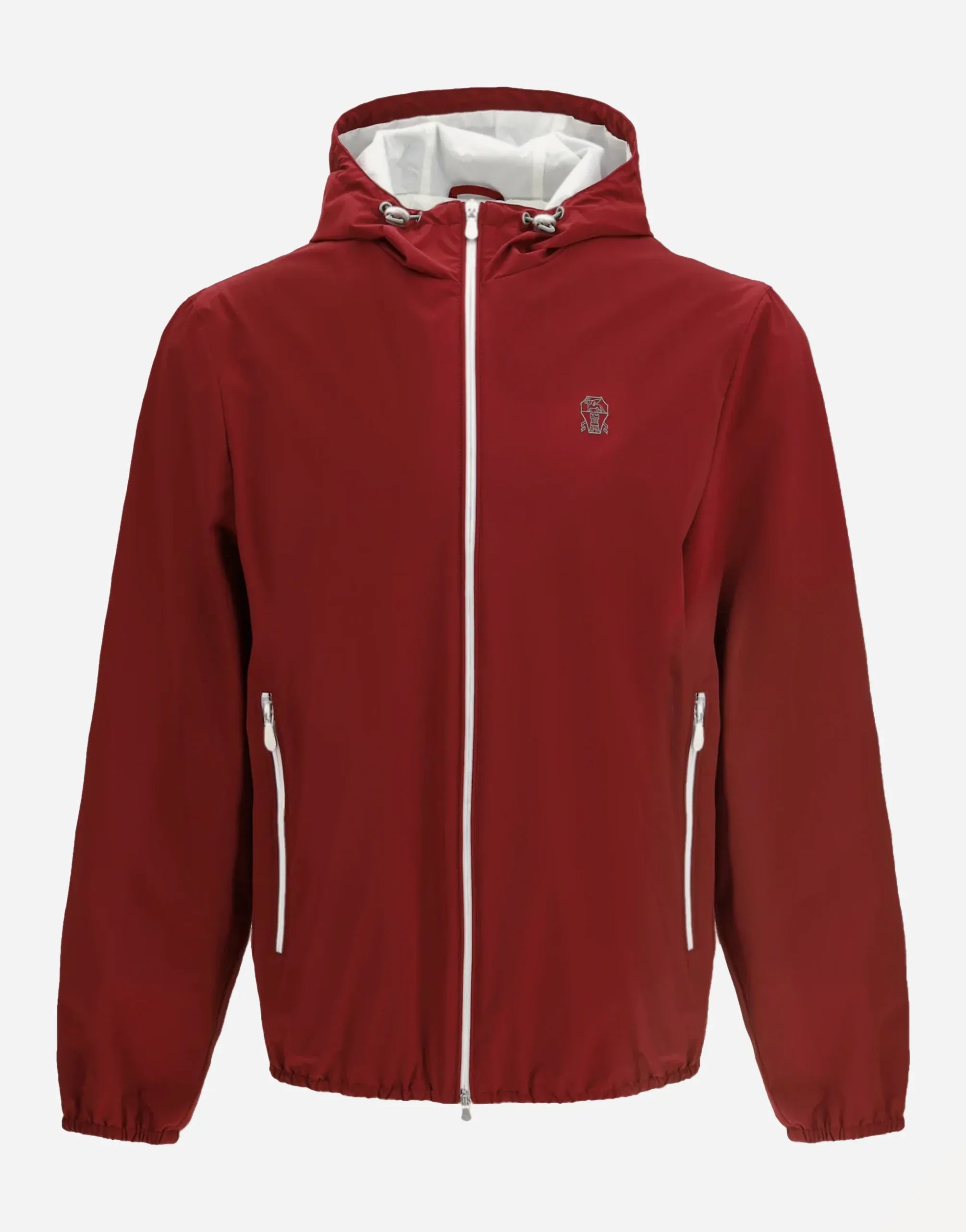 Brunello Cucinelli Red Bonded Hooded Logo Jacket