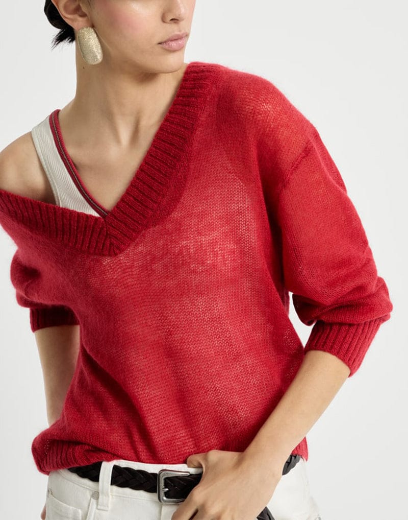 Brunello Cucinelli Red Wool and Mohair Sweater