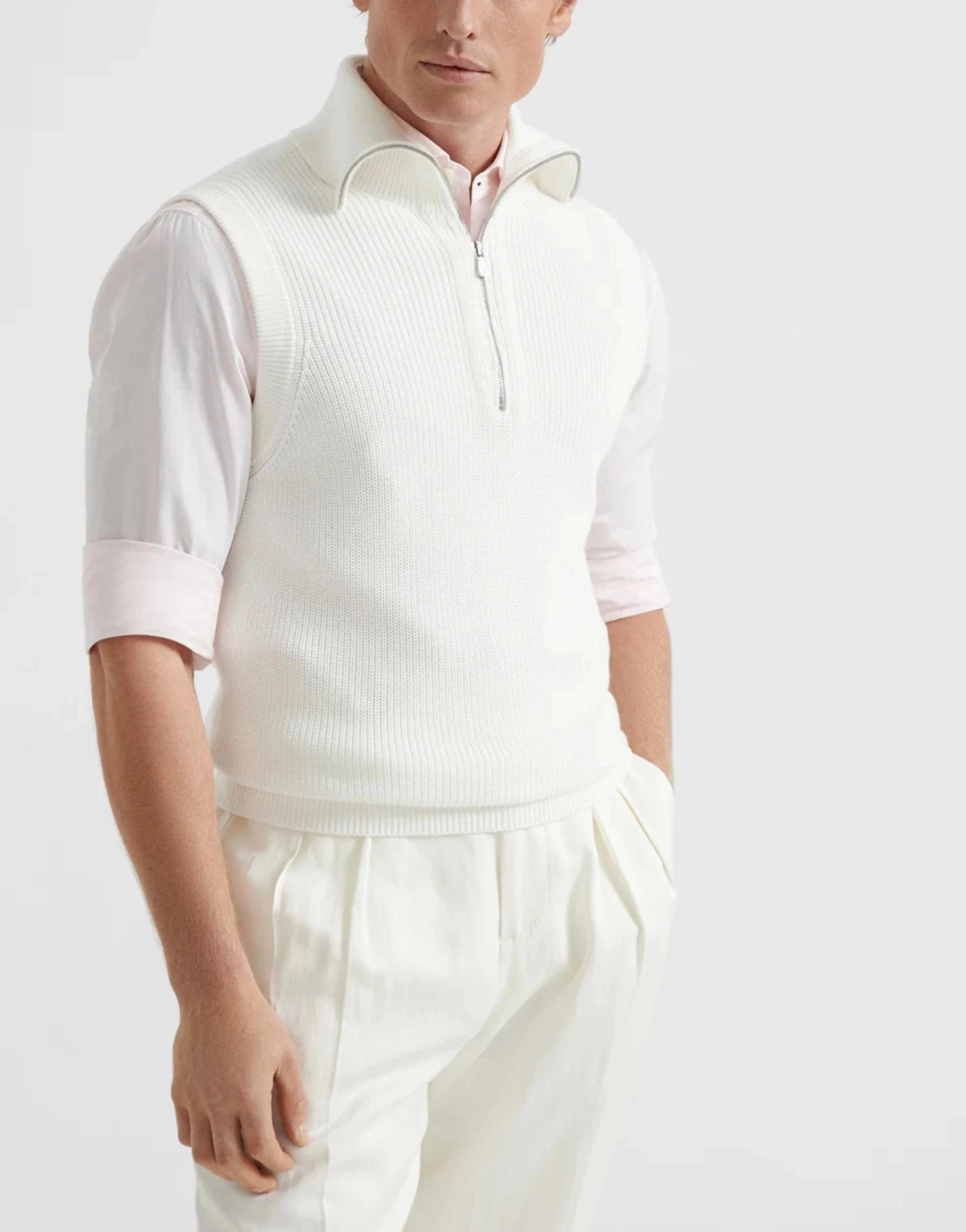 Brunello Cucinelli Rib Half-Zip Sweater Vest