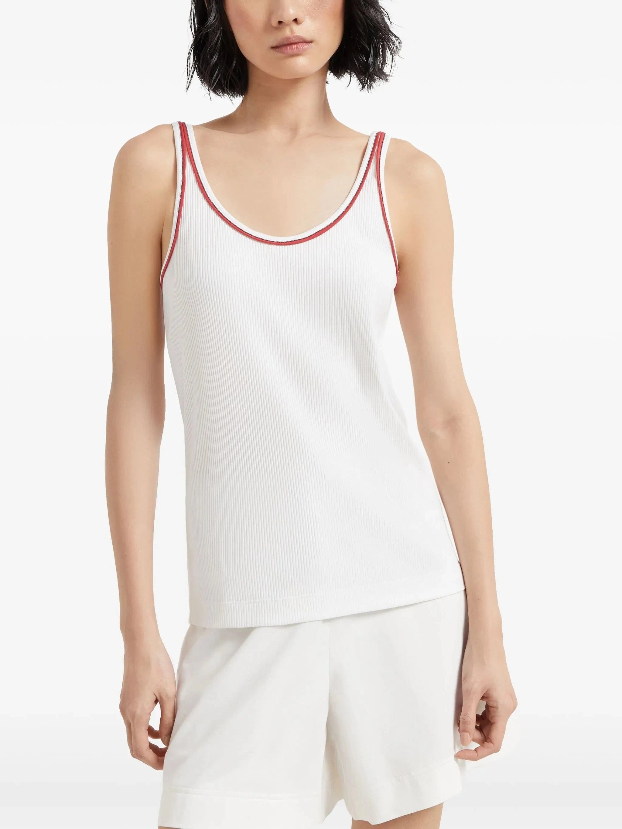 Brunello Cucinelli Ribbed Cotton Monili-Trim Tank Top