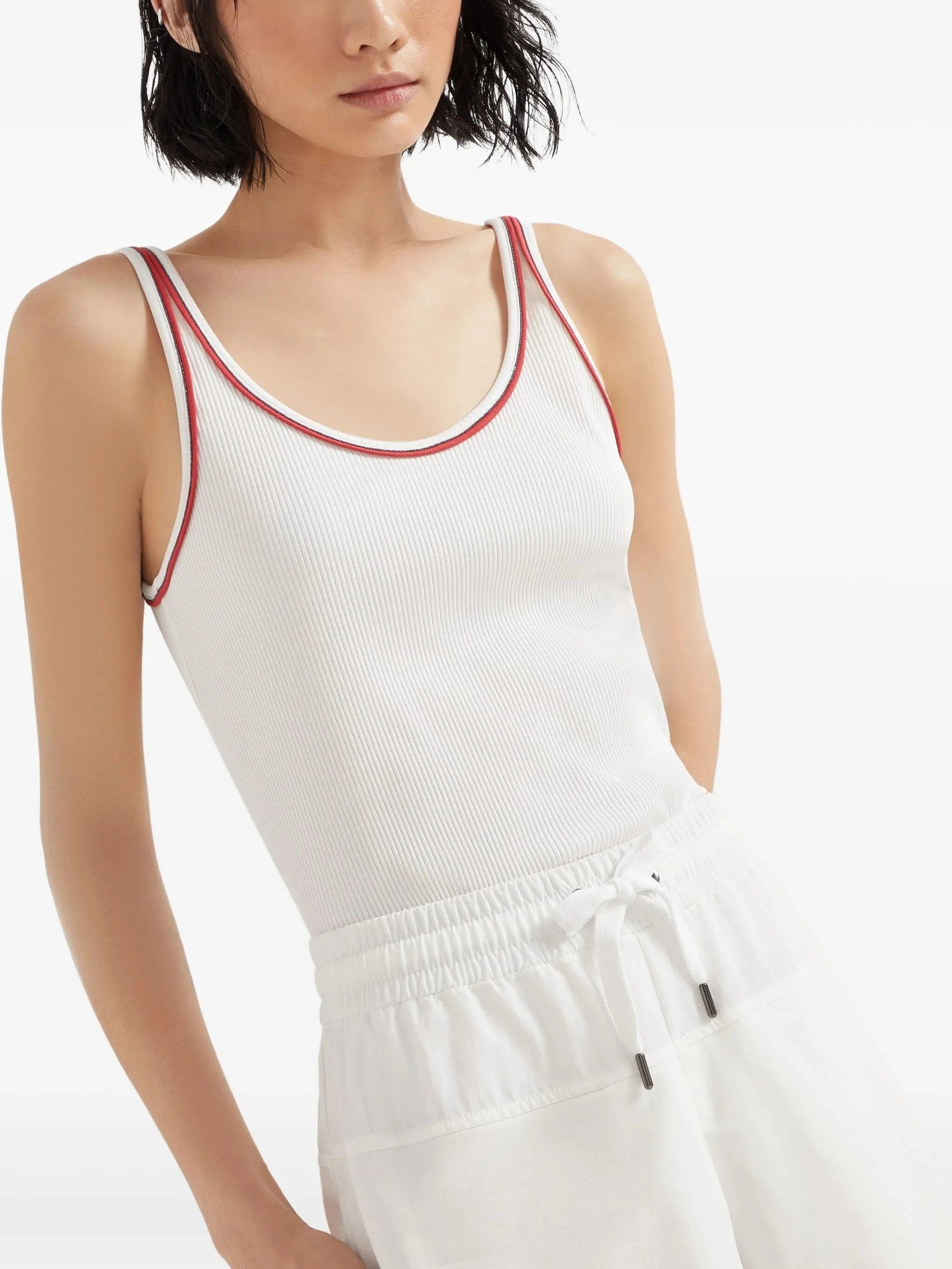 Brunello Cucinelli Ribbed Cotton Monili-Trim Tank Top