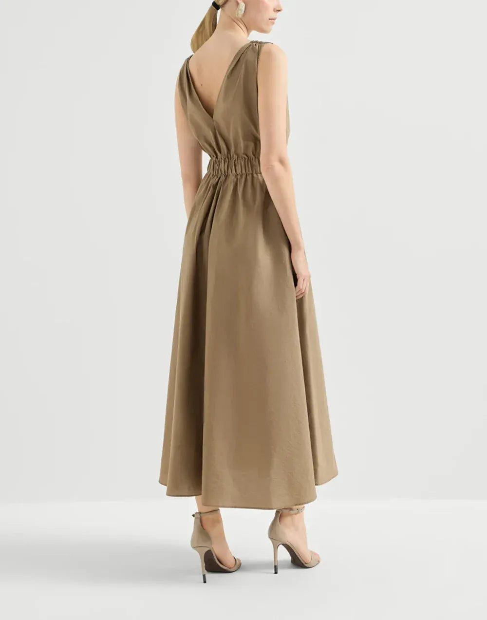 Brunello Cucinelli Sand Techno Cotton Poplin Belted Dress