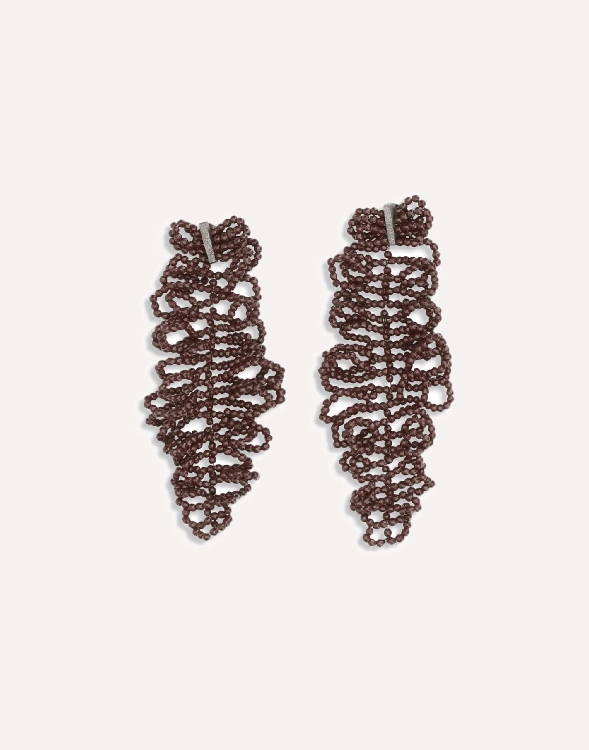 Brunello Cucinelli Sculptured Leaf Earrings In 925 Sterling Silver
