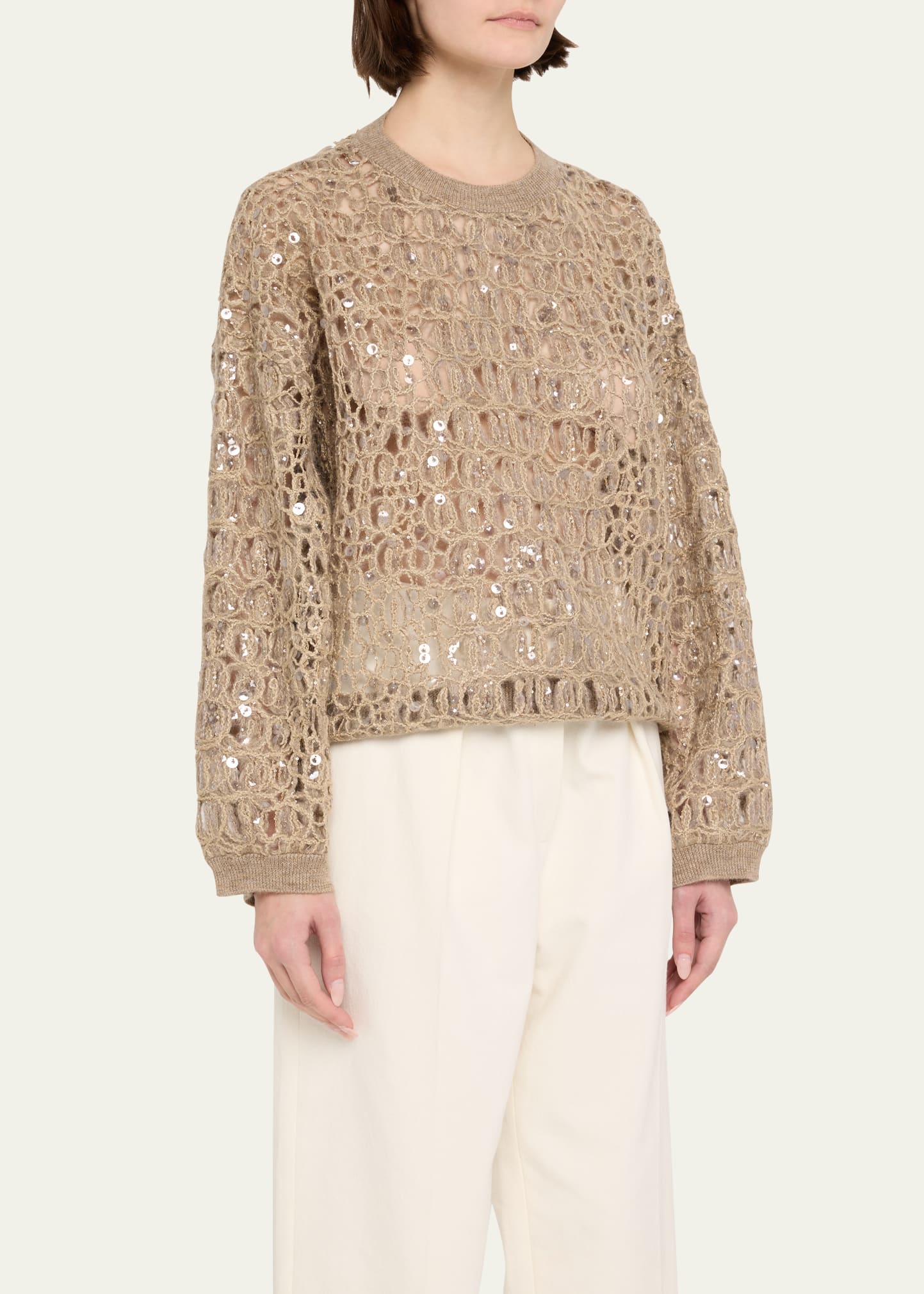 Brunello Cucinelli Sequined Embroidered Mohair Wool Sweater
