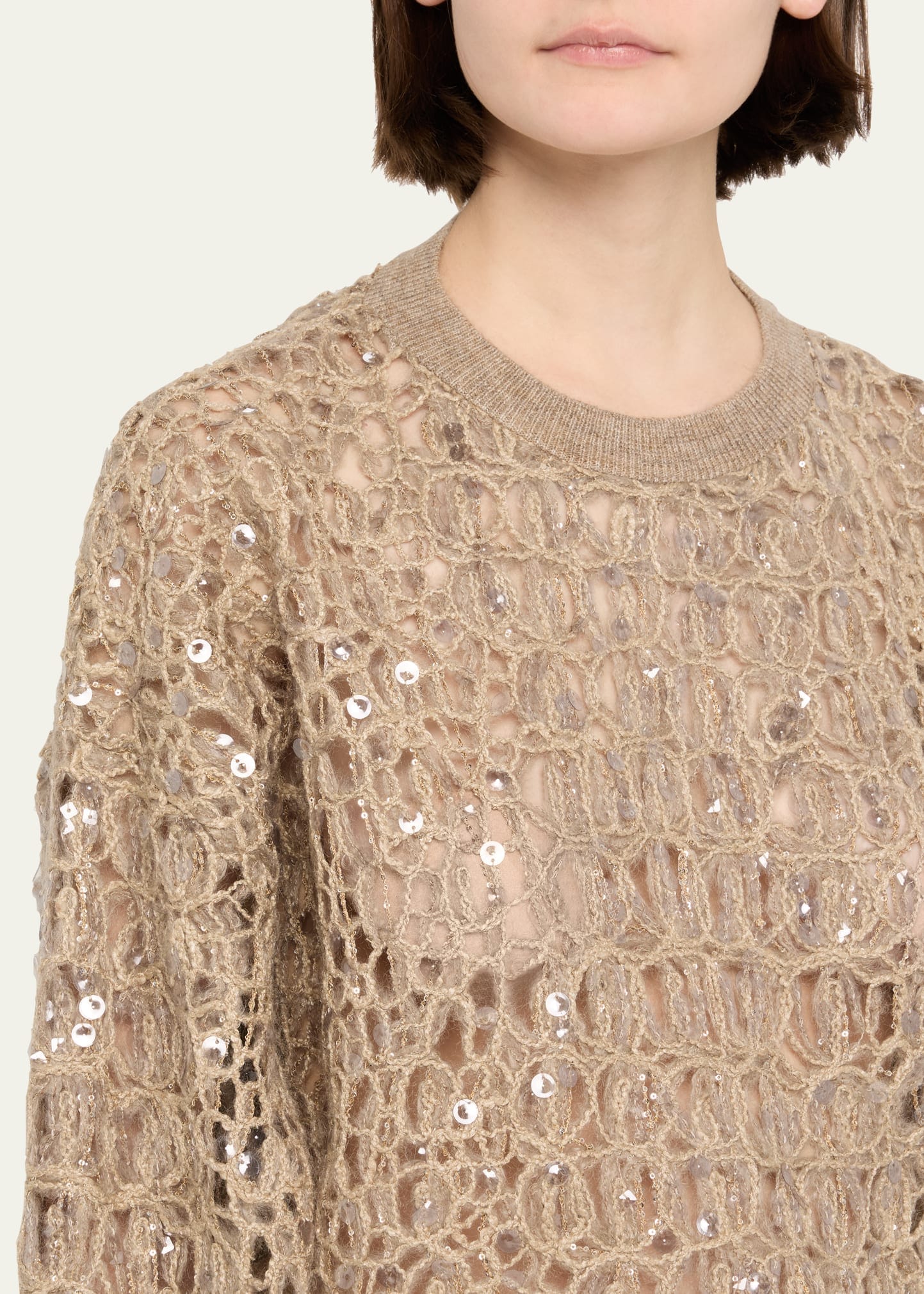 Brunello Cucinelli Sequined Embroidered Mohair Wool Sweater