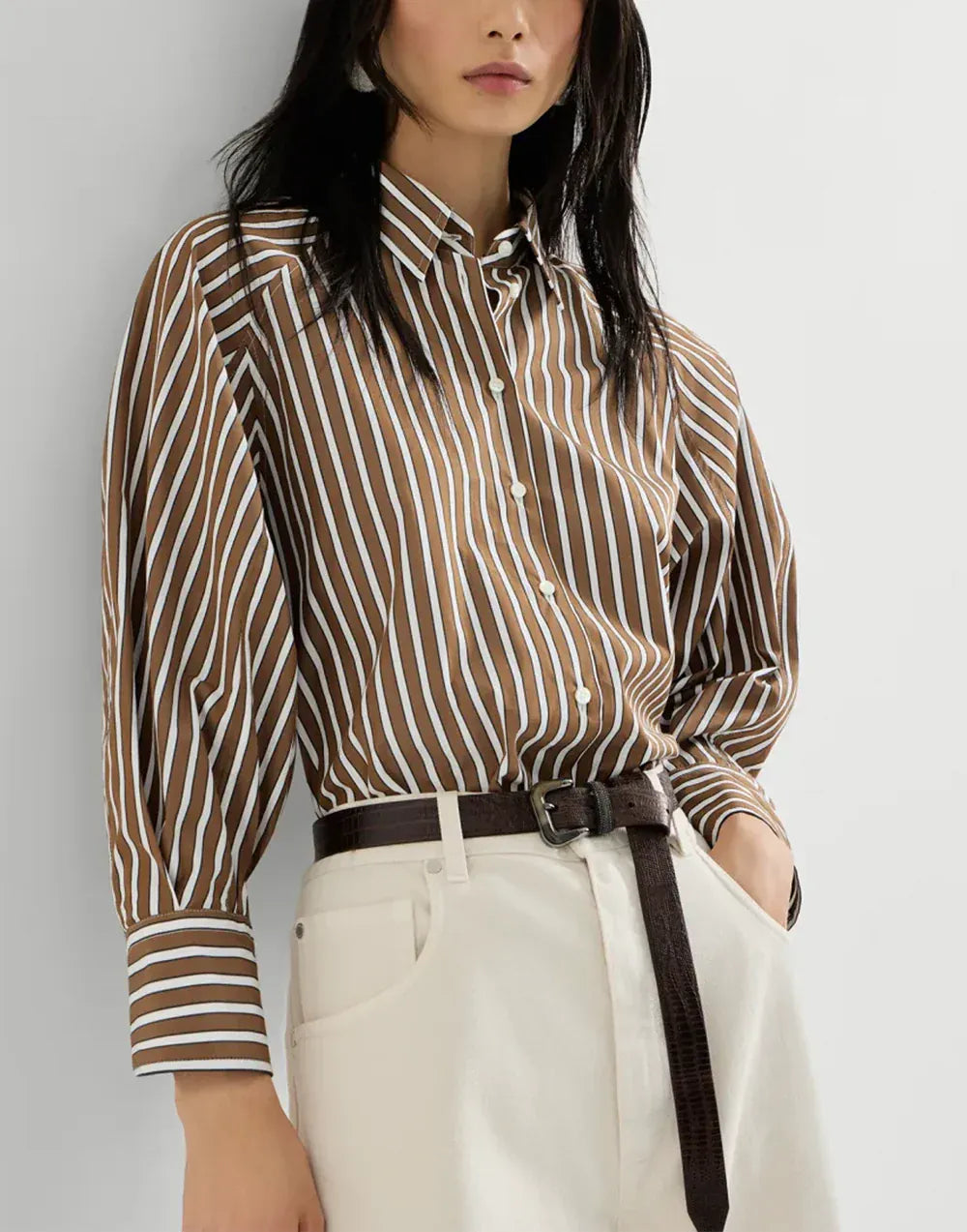 Brunello Cucinelli Shadow Stripe Poplin Monili Shirt