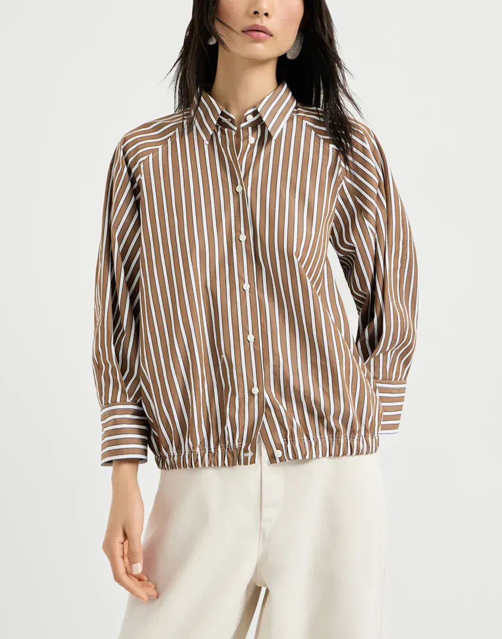 Brunello Cucinelli Shadow Stripe Poplin Monili Shirt