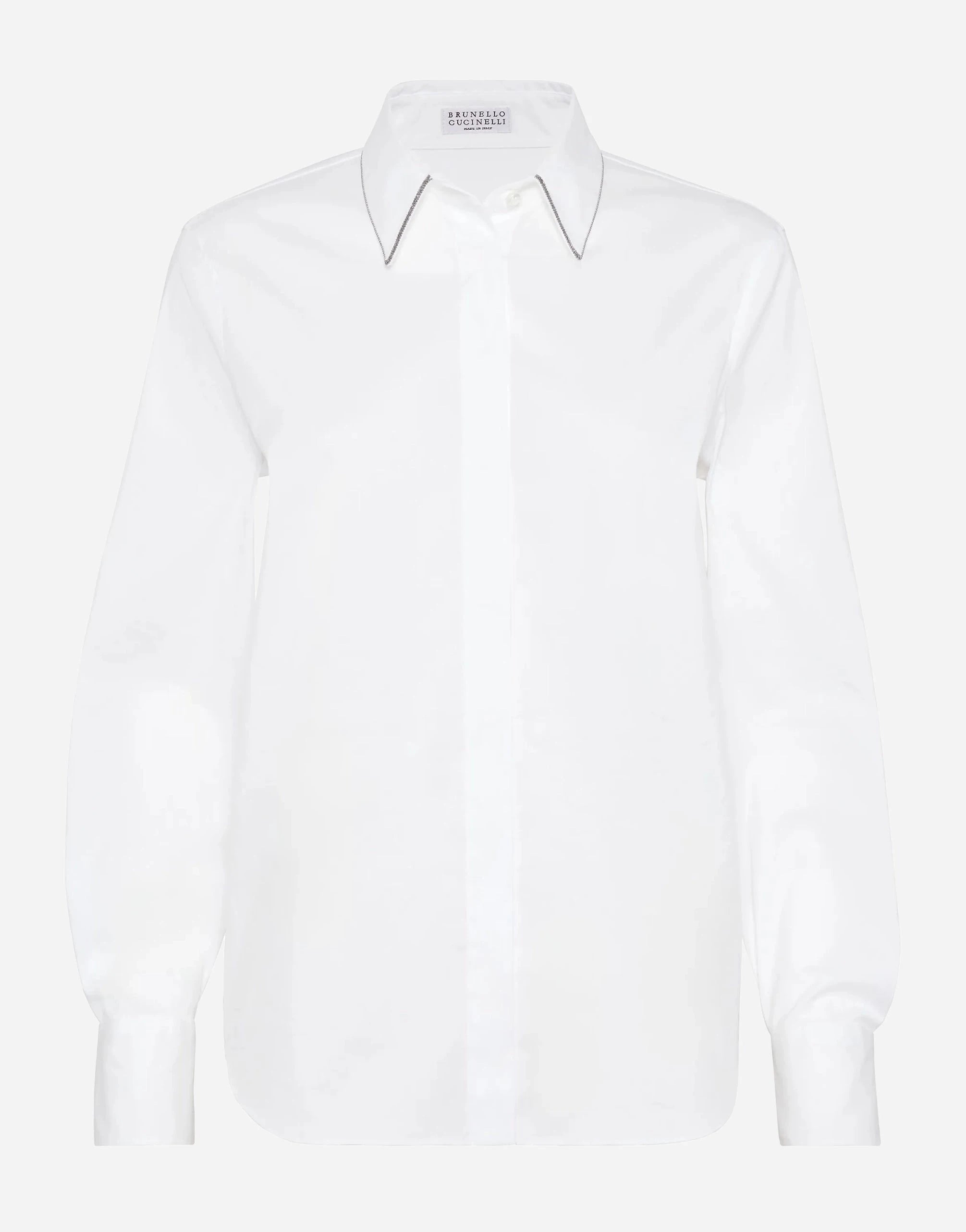Brunello Cucinelli Shiny-Collar Cotton Poplin Shirt