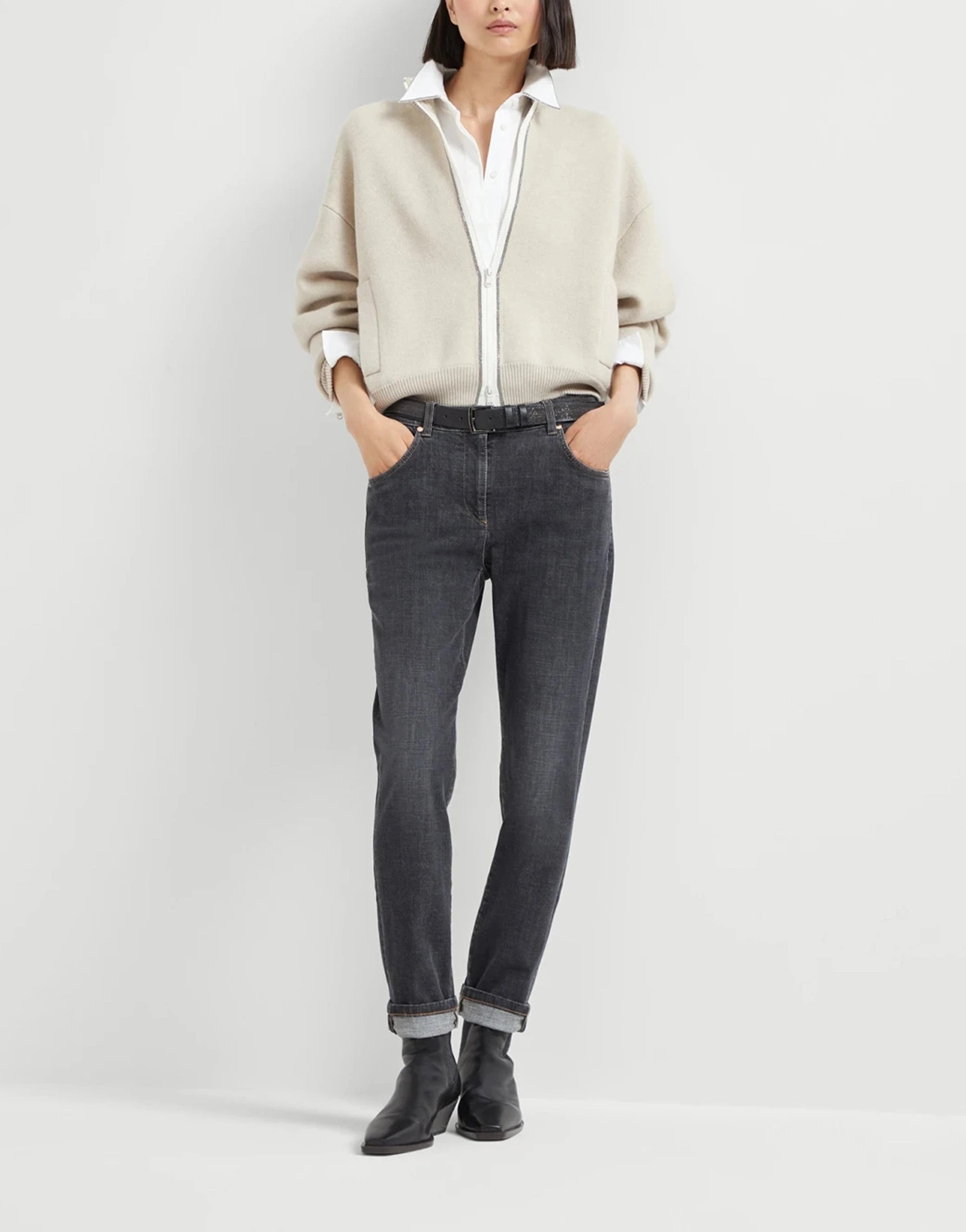 Brunello Cucinelli Shiny-Collar Cotton Poplin Shirt