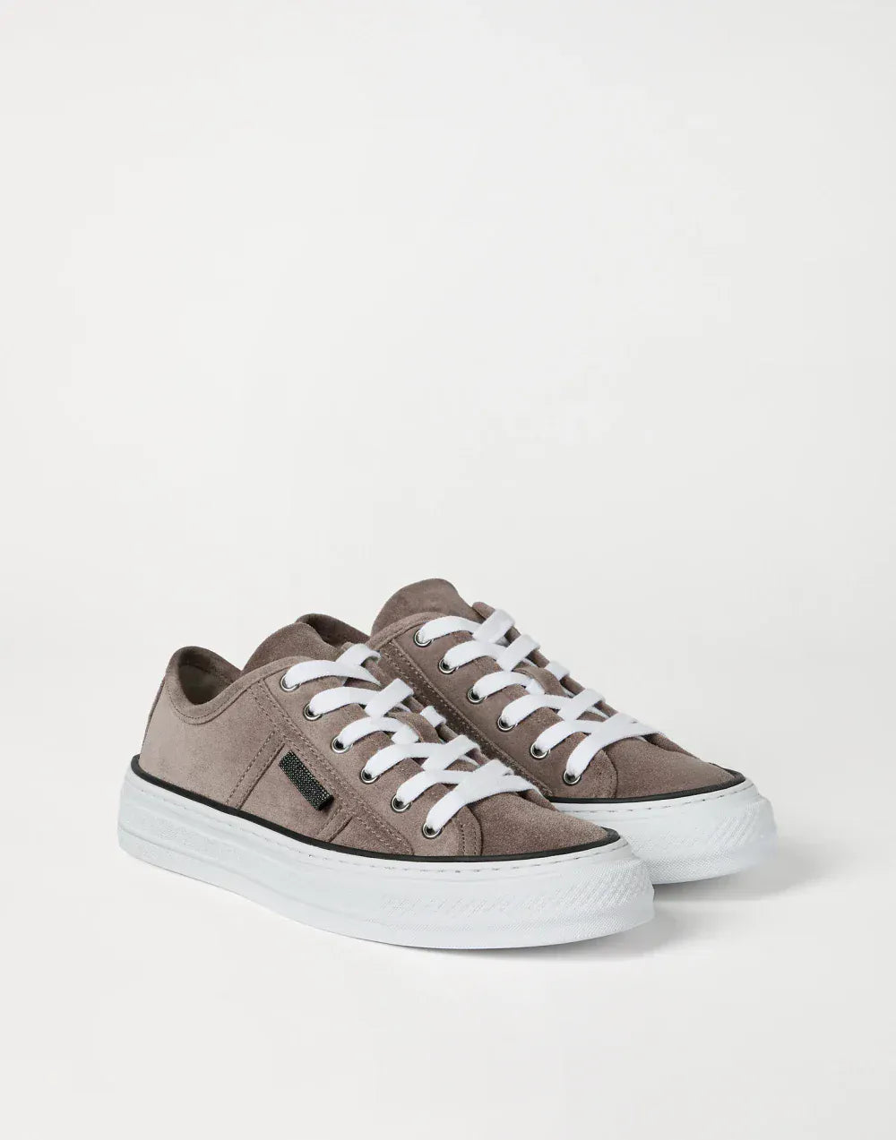 Brunello Cucinelli Shiny Tab Brown Suede Sneakers