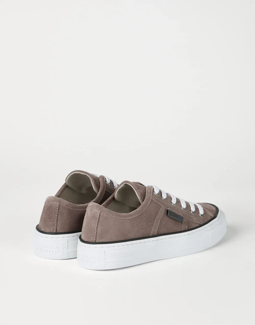 Brunello Cucinelli Shiny Tab Brown Suede Sneakers