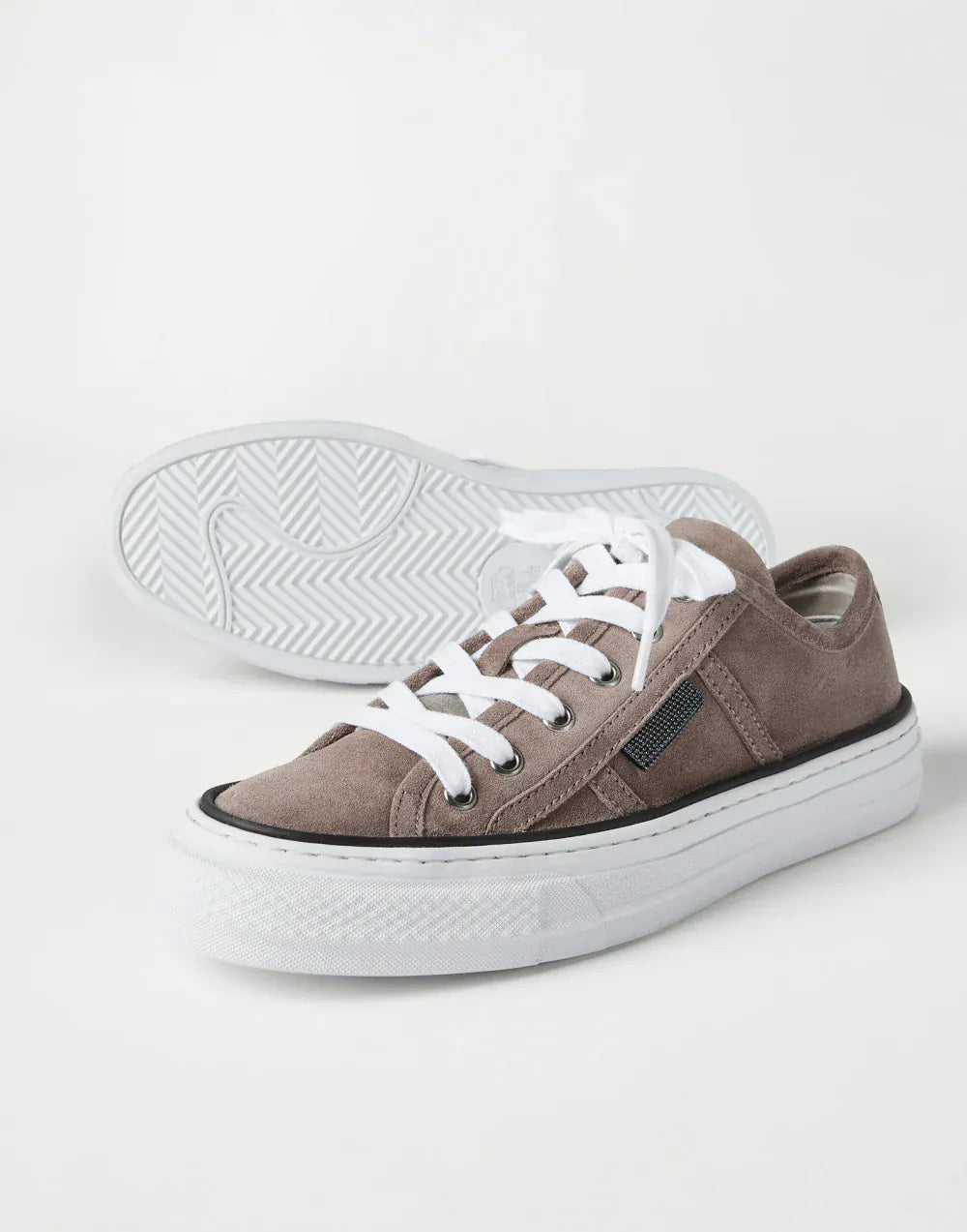 Brunello Cucinelli Shiny Tab Brown Suede Sneakers