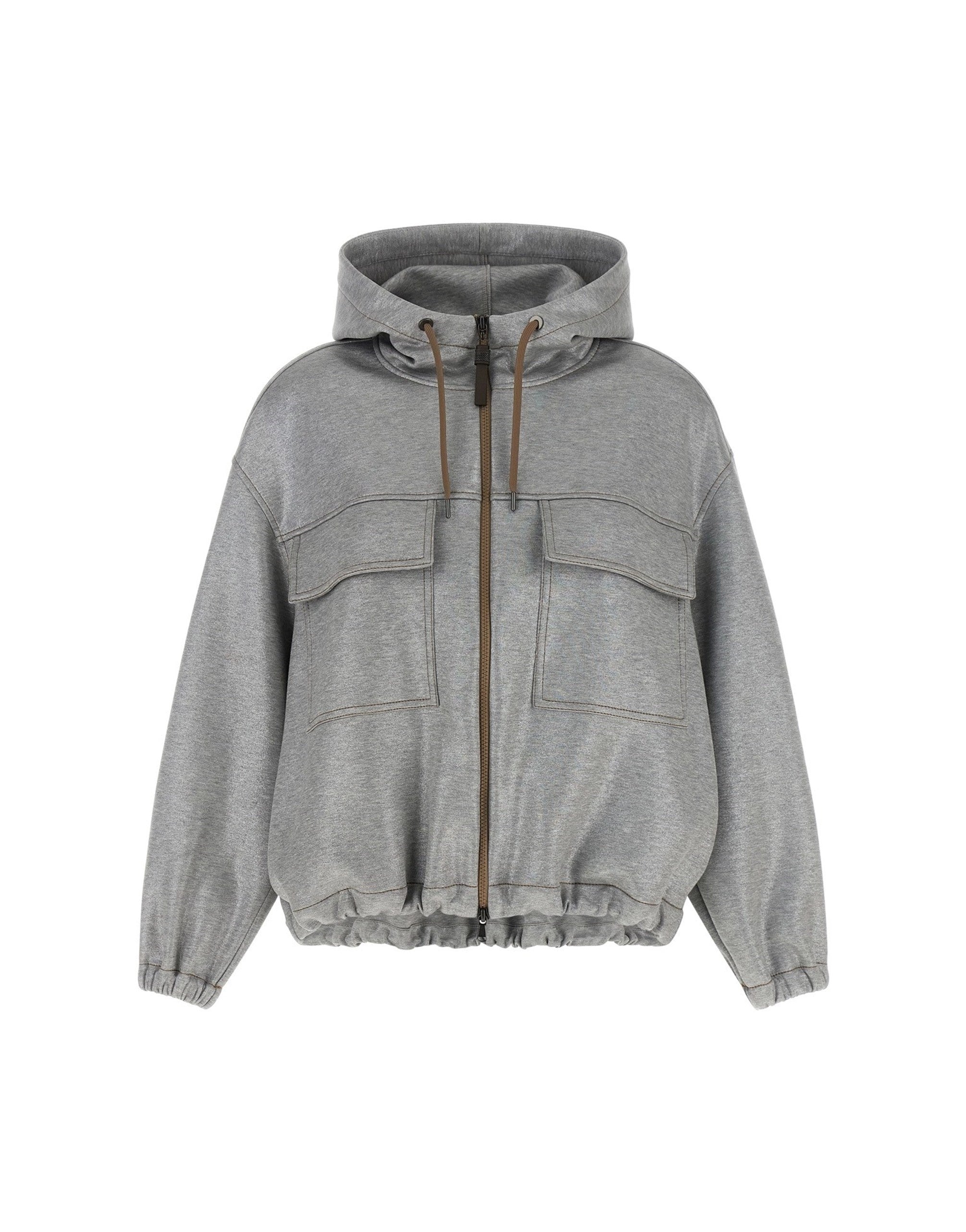 Brunello Cucinelli Shiny Zipper Pull Bomber Jacket