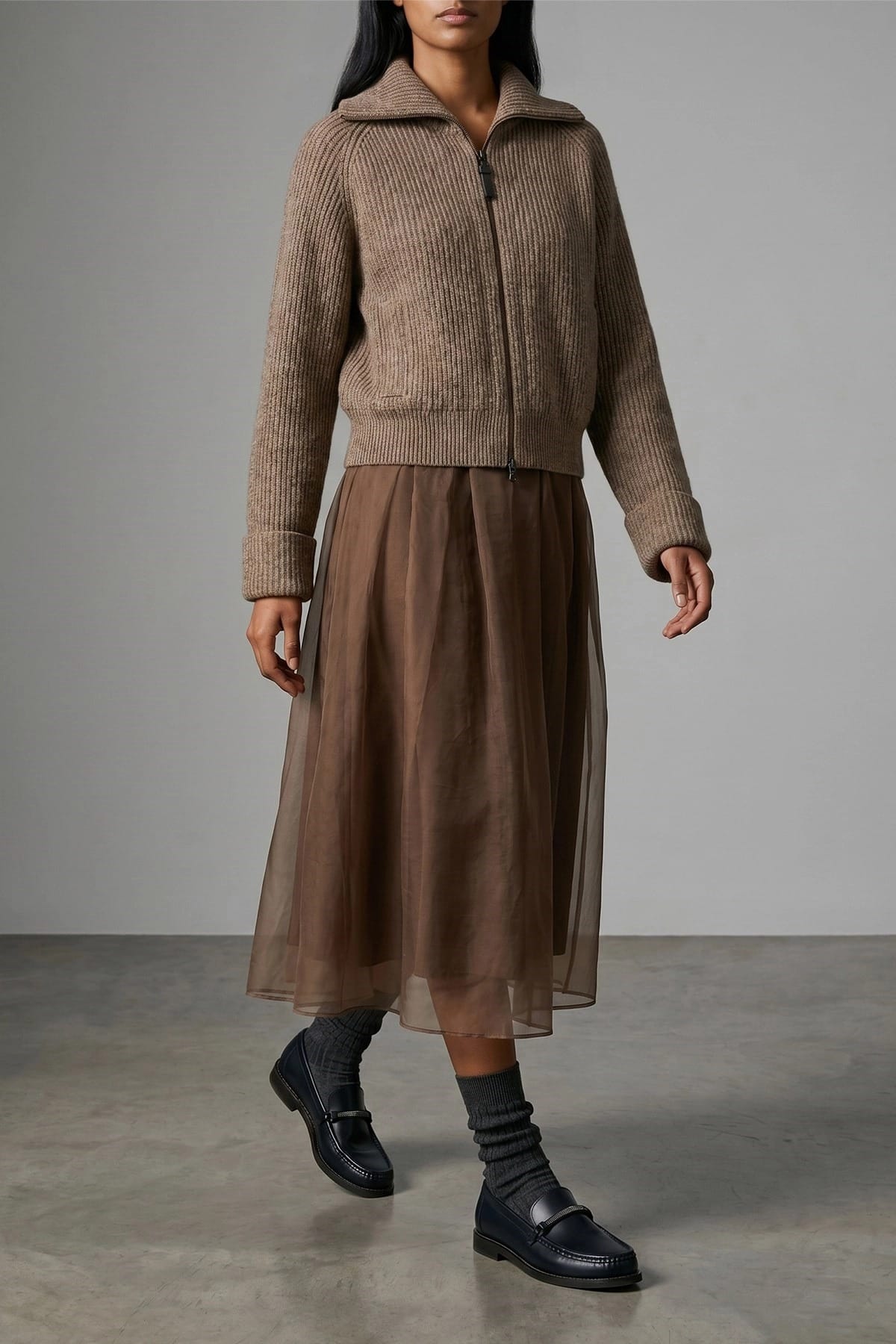 Brunello Cucinelli Cardigan à zip brillant - alternate view
