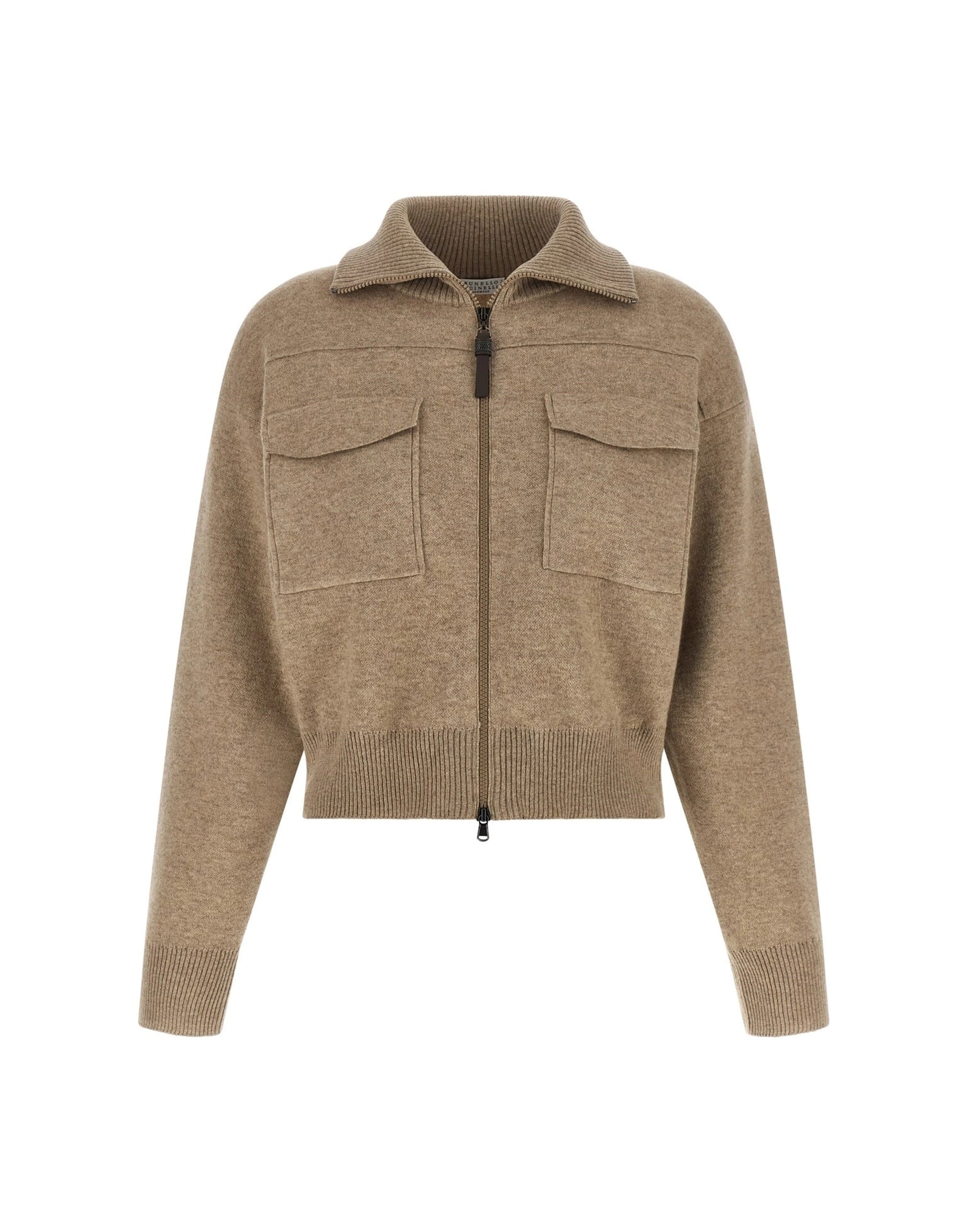Brunello Cucinelli Brunello Cucinelli Shiny Zipper Pull Wool Cardigan