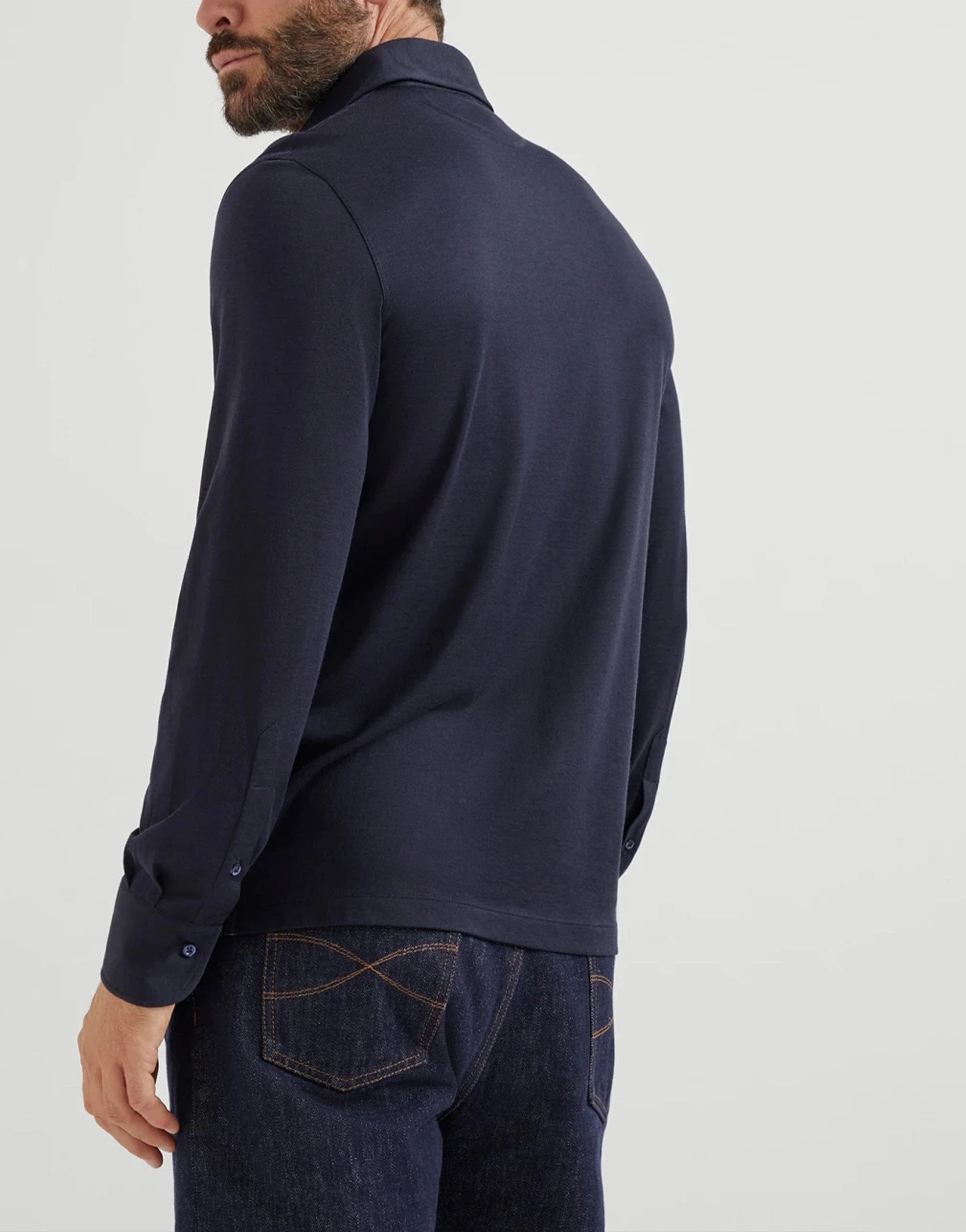 Brunello Cucinelli Silk-Cotton Long Sleeve Polo Shirt