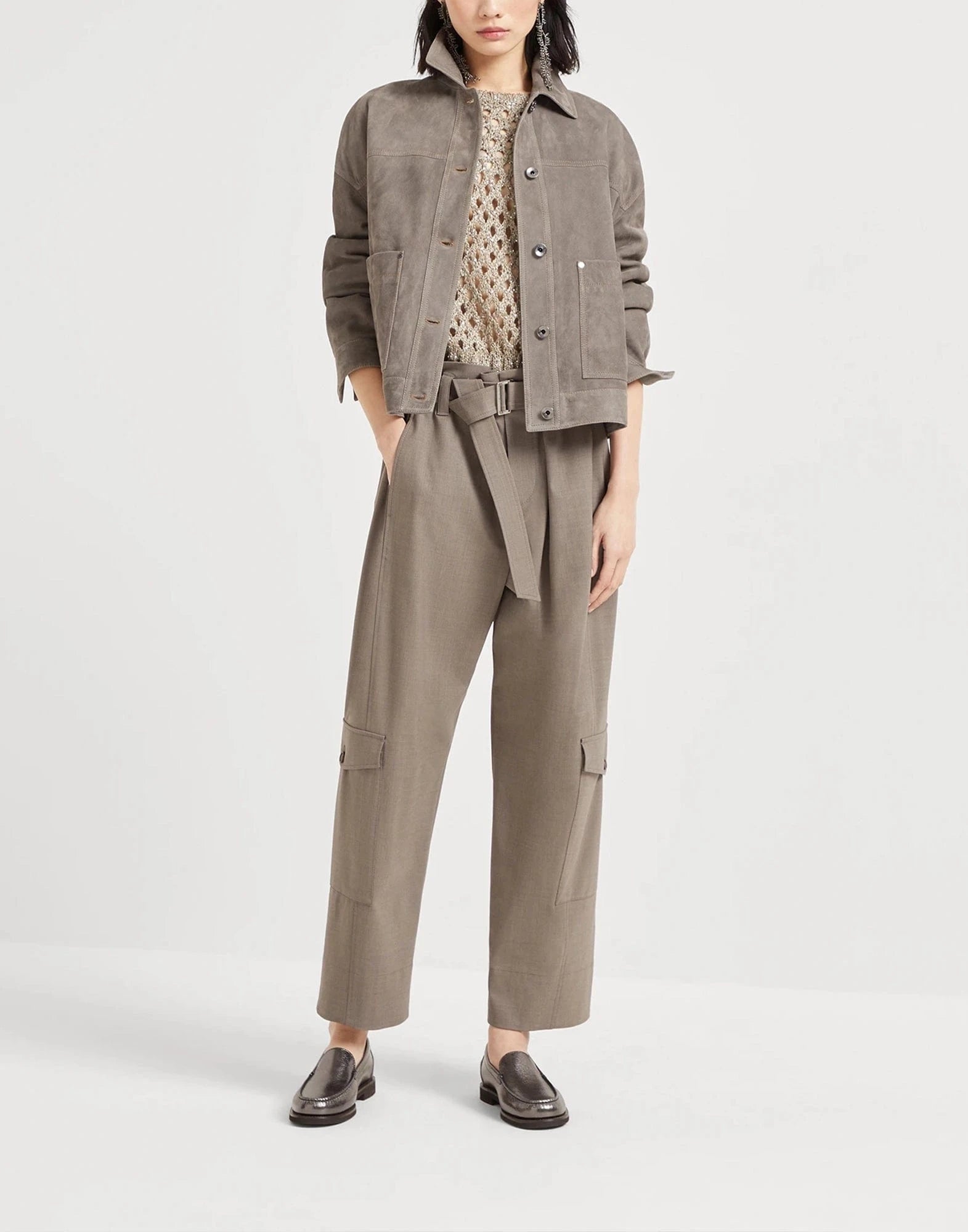 Brunello Cucinelli Silk-Linen Blend Dazzling Net Sweater