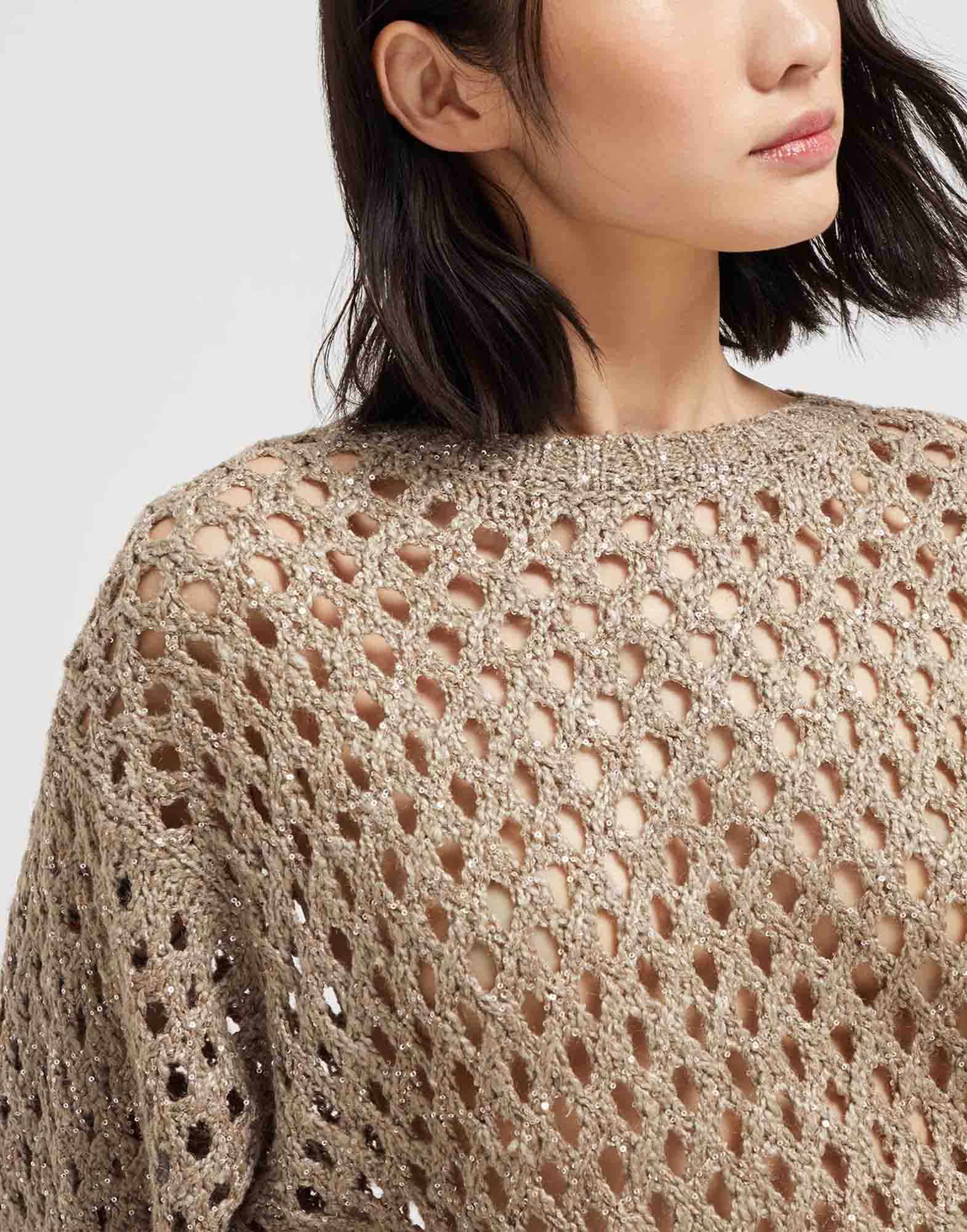 Brunello Cucinelli Silk-Linen Blend Dazzling Net Sweater