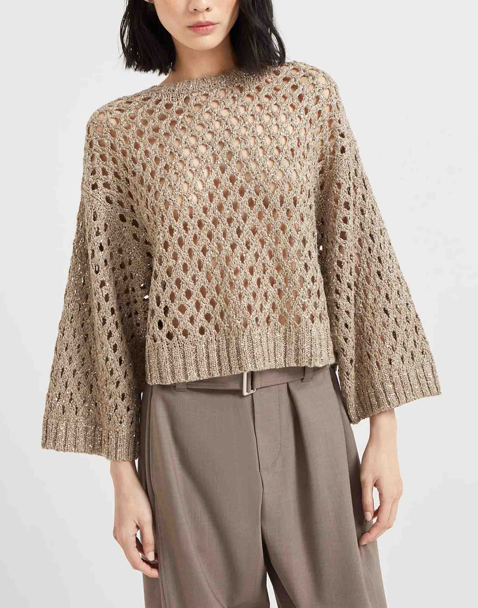 Brunello Cucinelli Silk-Linen Blend Dazzling Net Sweater