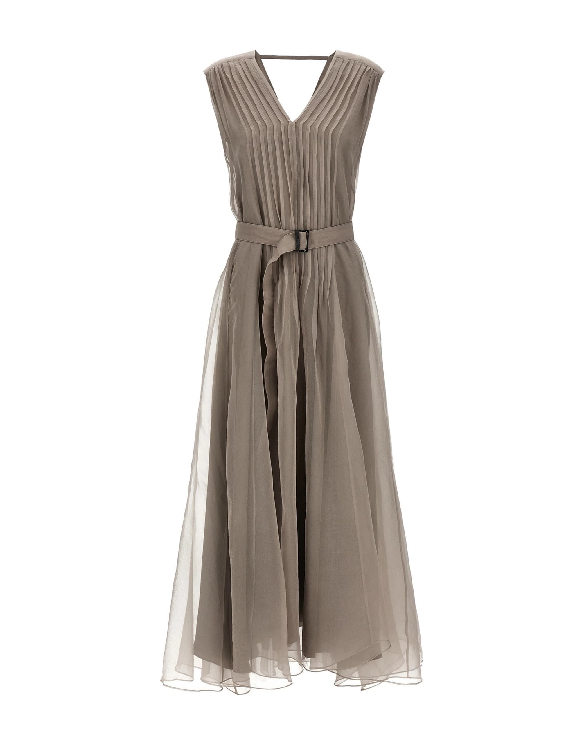 Brunello Cucinelli Silk Pleated Maxi Dress