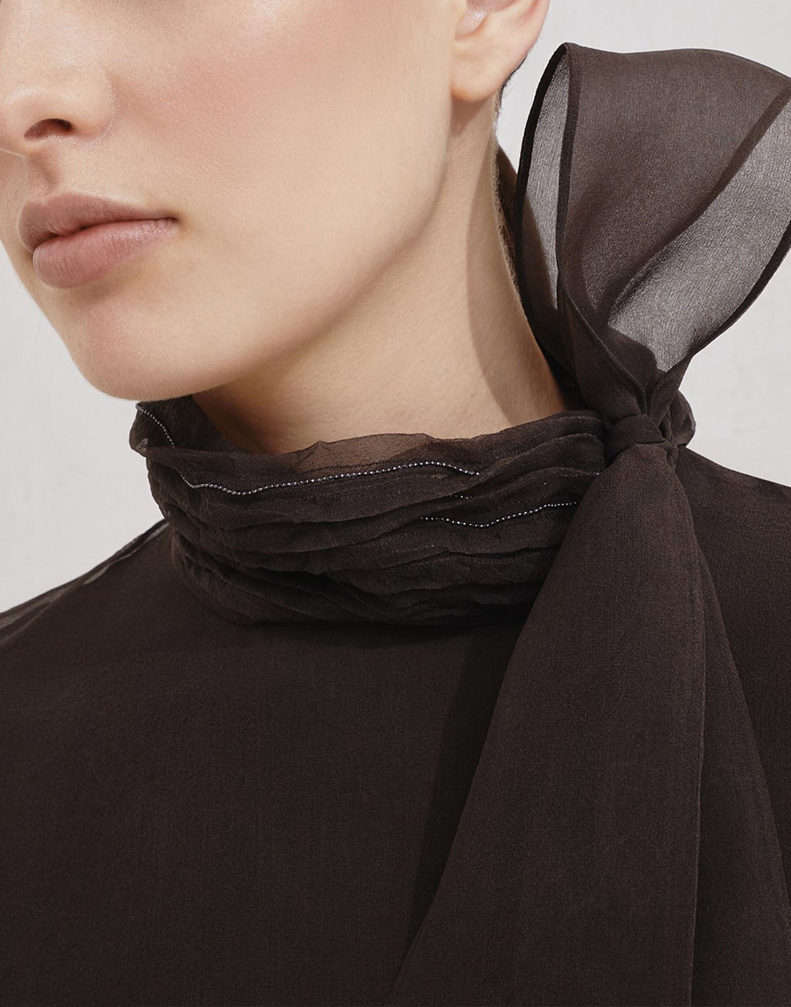 Brunello Cucinelli Silk Pussybow Monili Tank Top