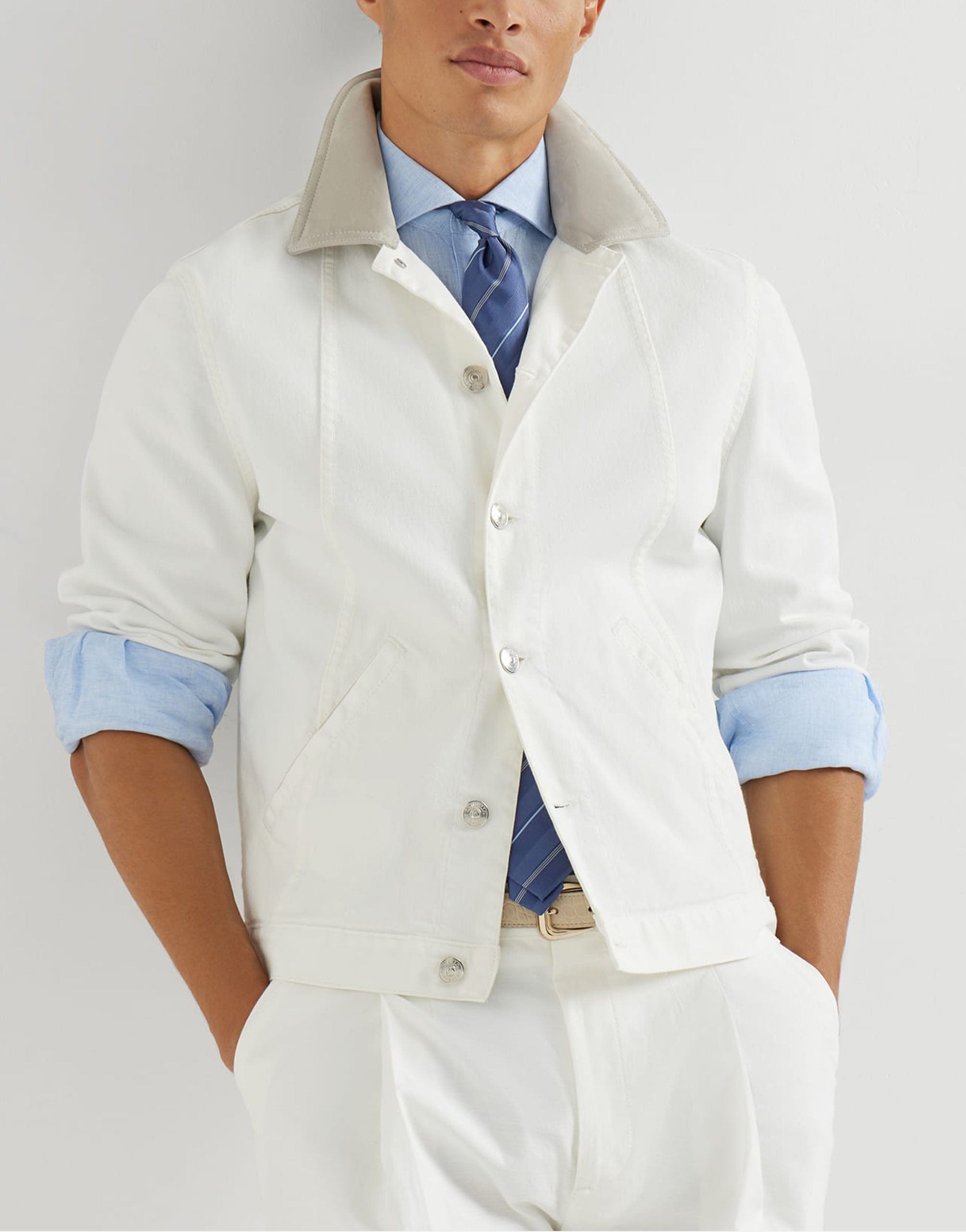 Brunello Cucinelli Snow Garment-Dyed Denim Jacket