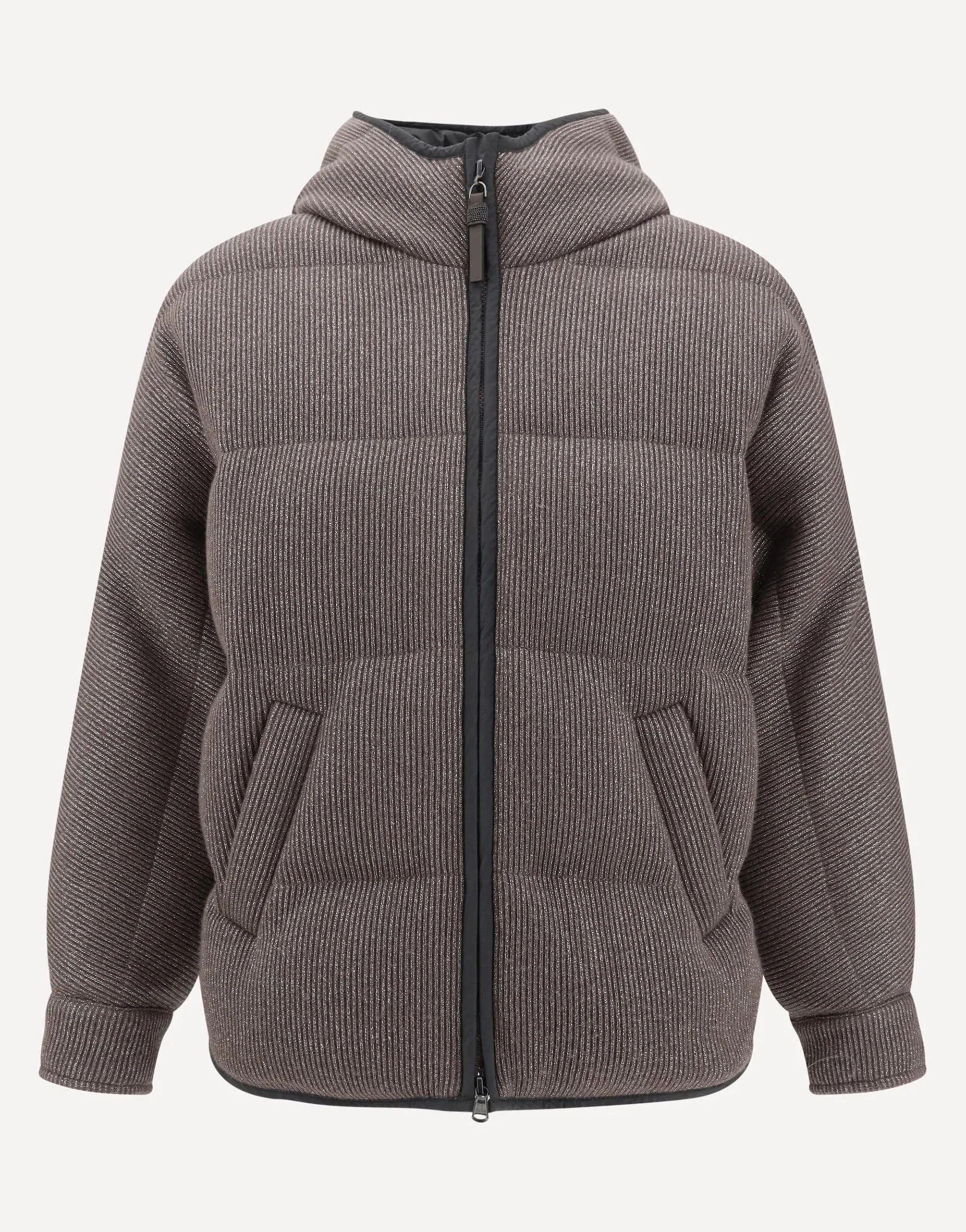 Brunello Cucinelli Sparkling Cashmere-Blend Rib Knit Down Jacket